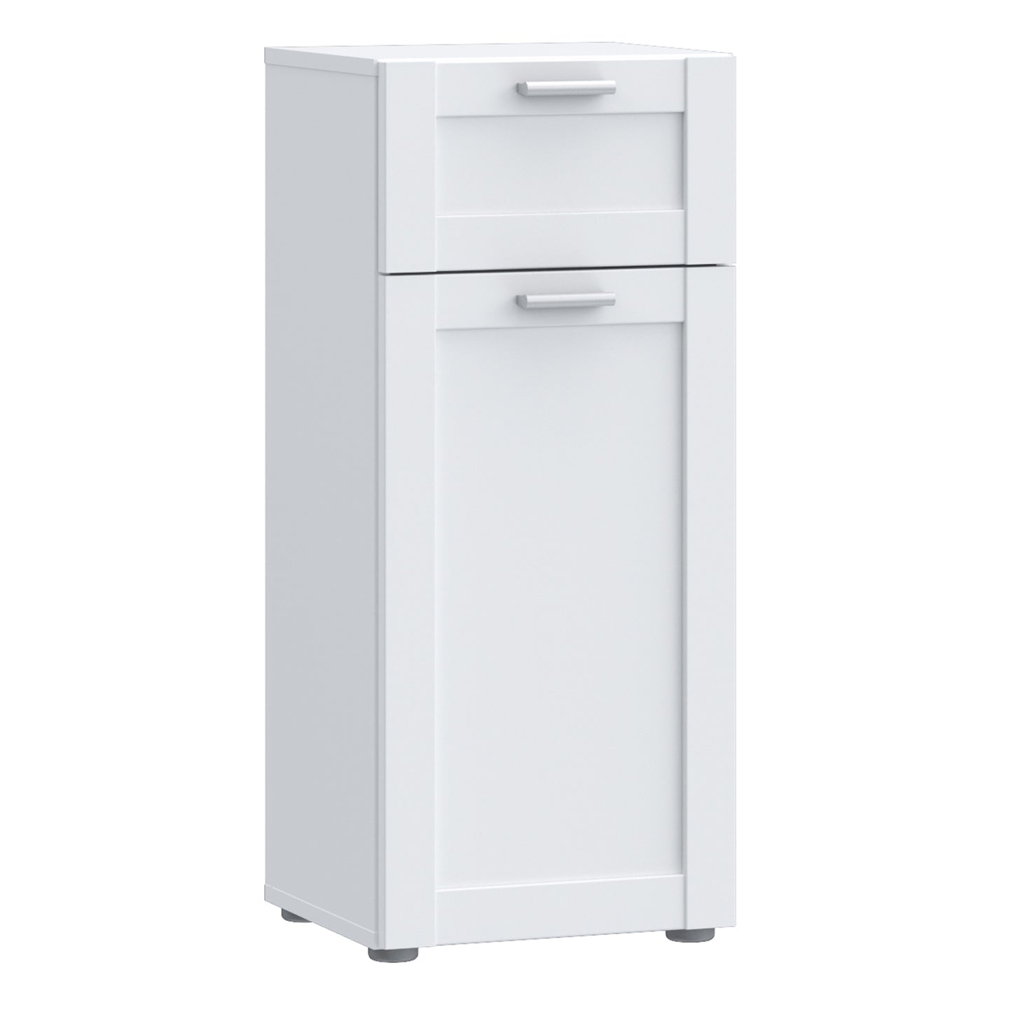 Lokko Bathroom Storage Unit with 1 Door & 1 Drawer with Silver Handles in White