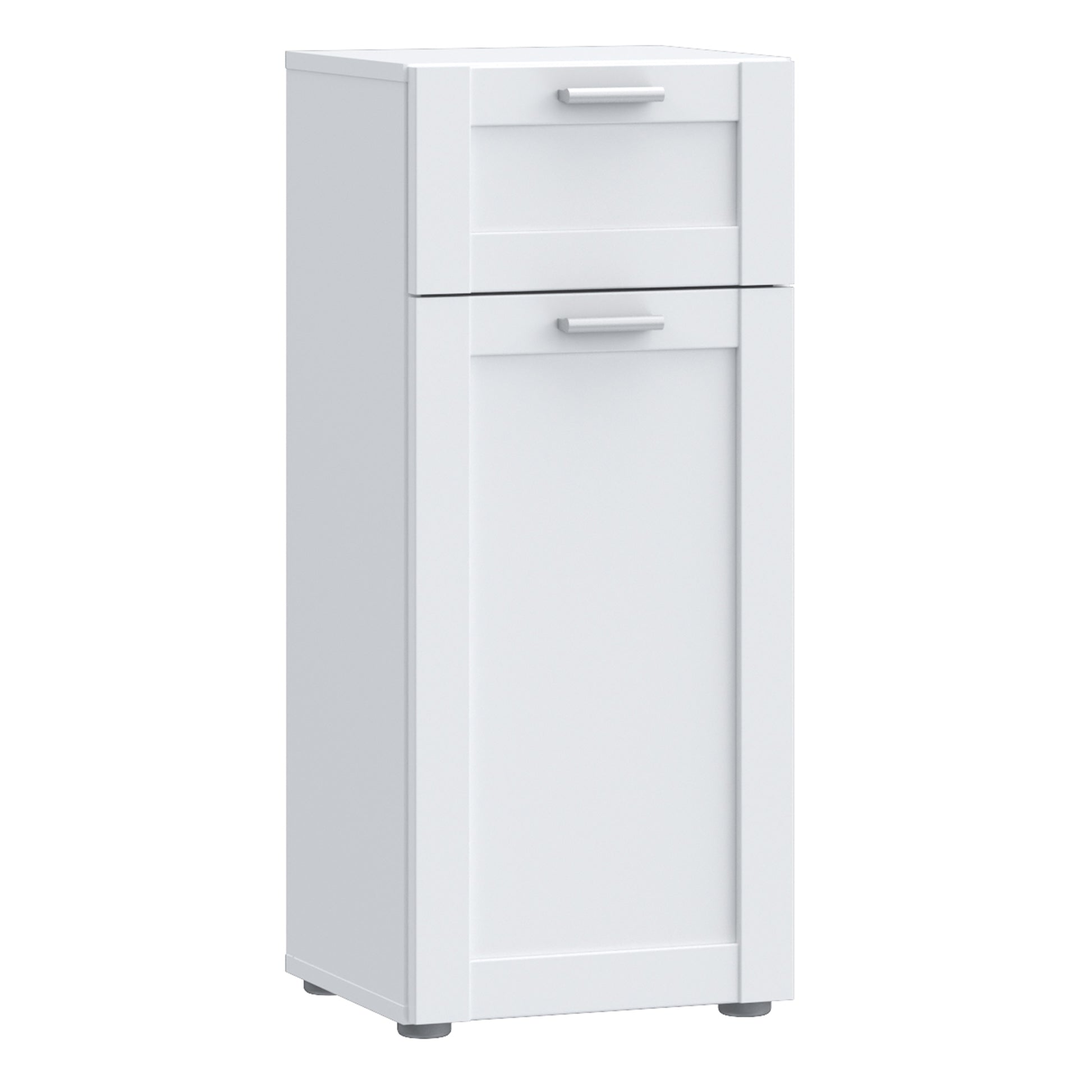 Lokko Bathroom Storage Unit with 1 Door & 1 Drawer with Silver Handles in White