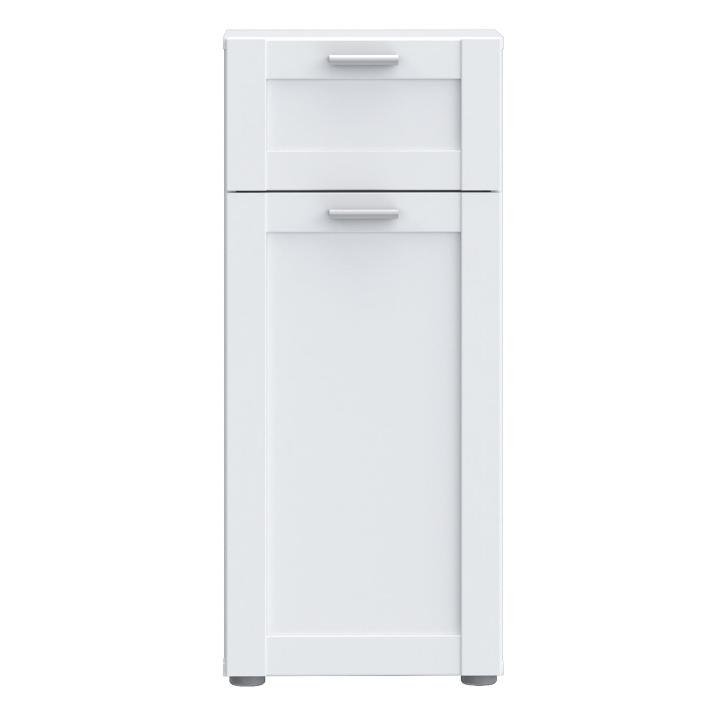 Lokko Bathroom Storage Unit with 1 Door & 1 Drawer with Silver Handles in White