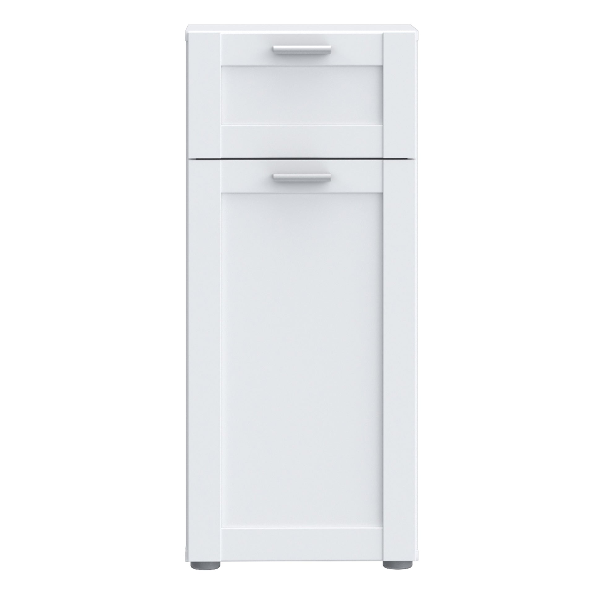 Lokko Bathroom Storage Unit with 1 Door & 1 Drawer with Silver Handles in White