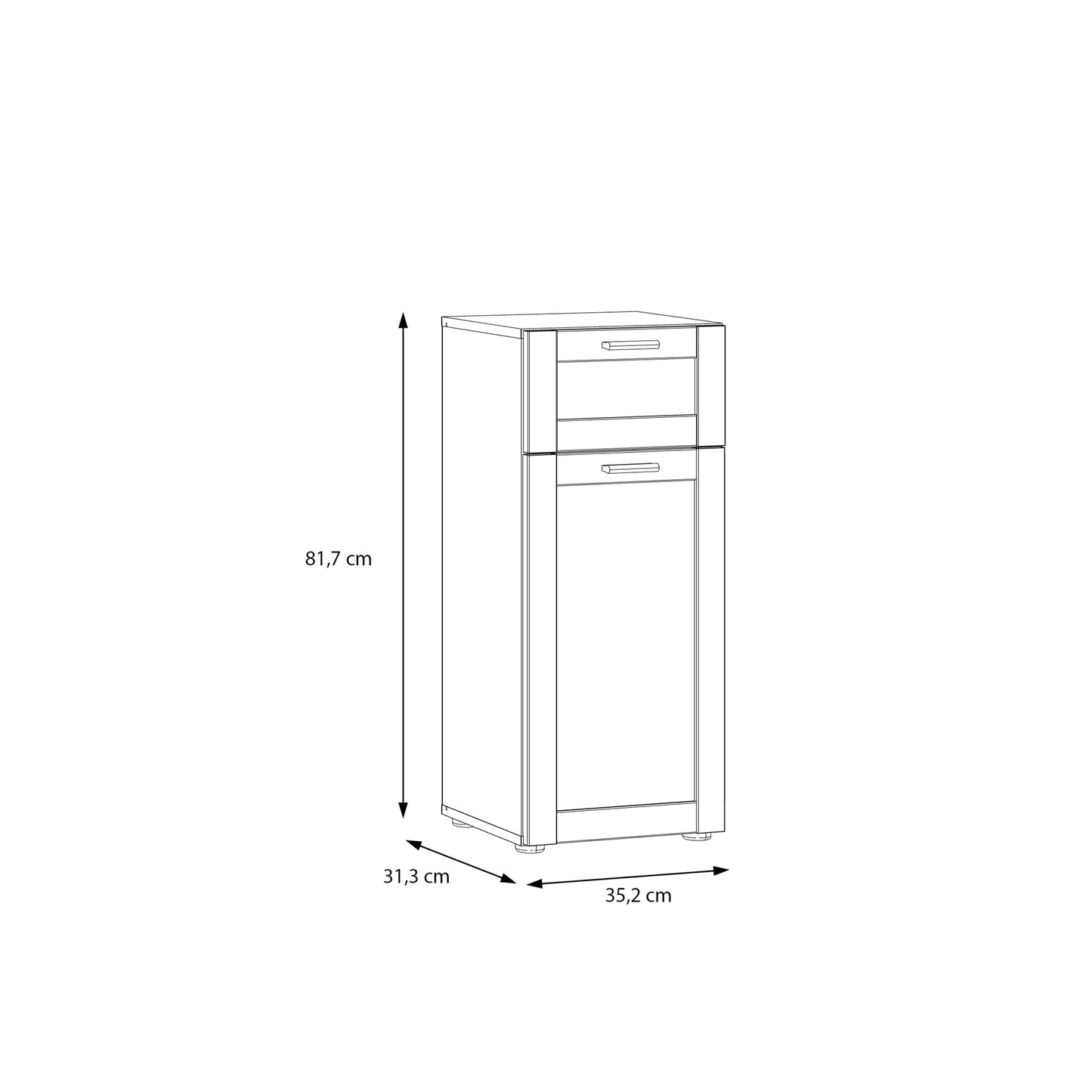 Lokko Bathroom Storage Unit with 1 Door & 1 Drawer with Silver Handles in White