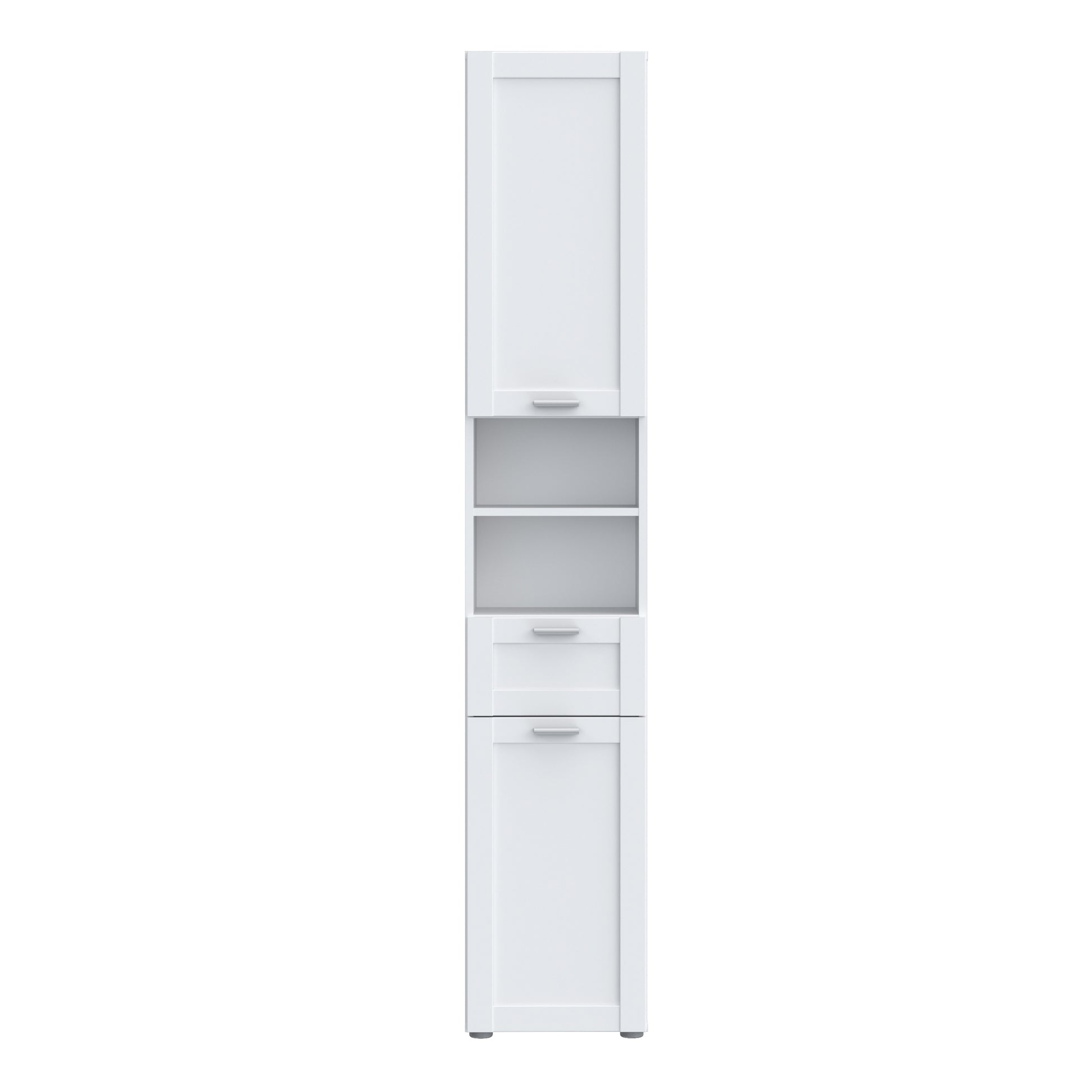 Lokko Tall Narrow Bathroom Cabinet with 2 Doors & 1 Drawer with Silver Handles in White