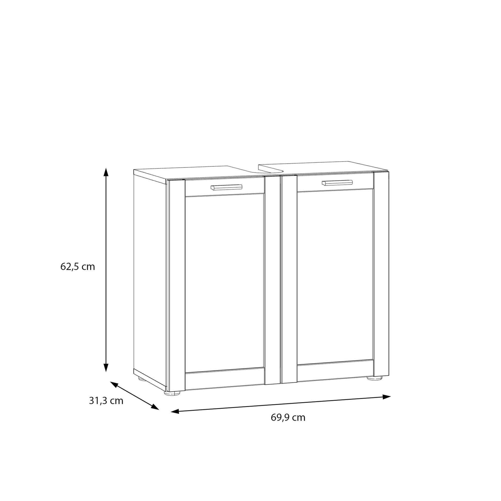 Lokko Under Sink Bathroom Storage Unit with 2 Doors & Silver Handles in White