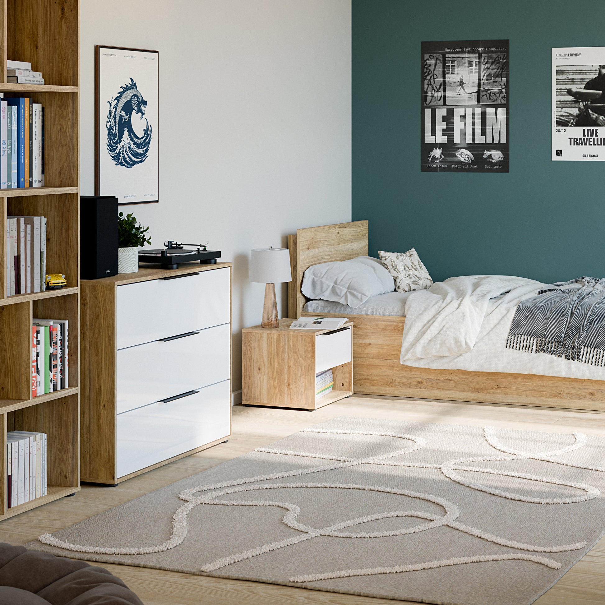 Orkney 3 Drawer Chest in Mauvella Oak and White Gloss