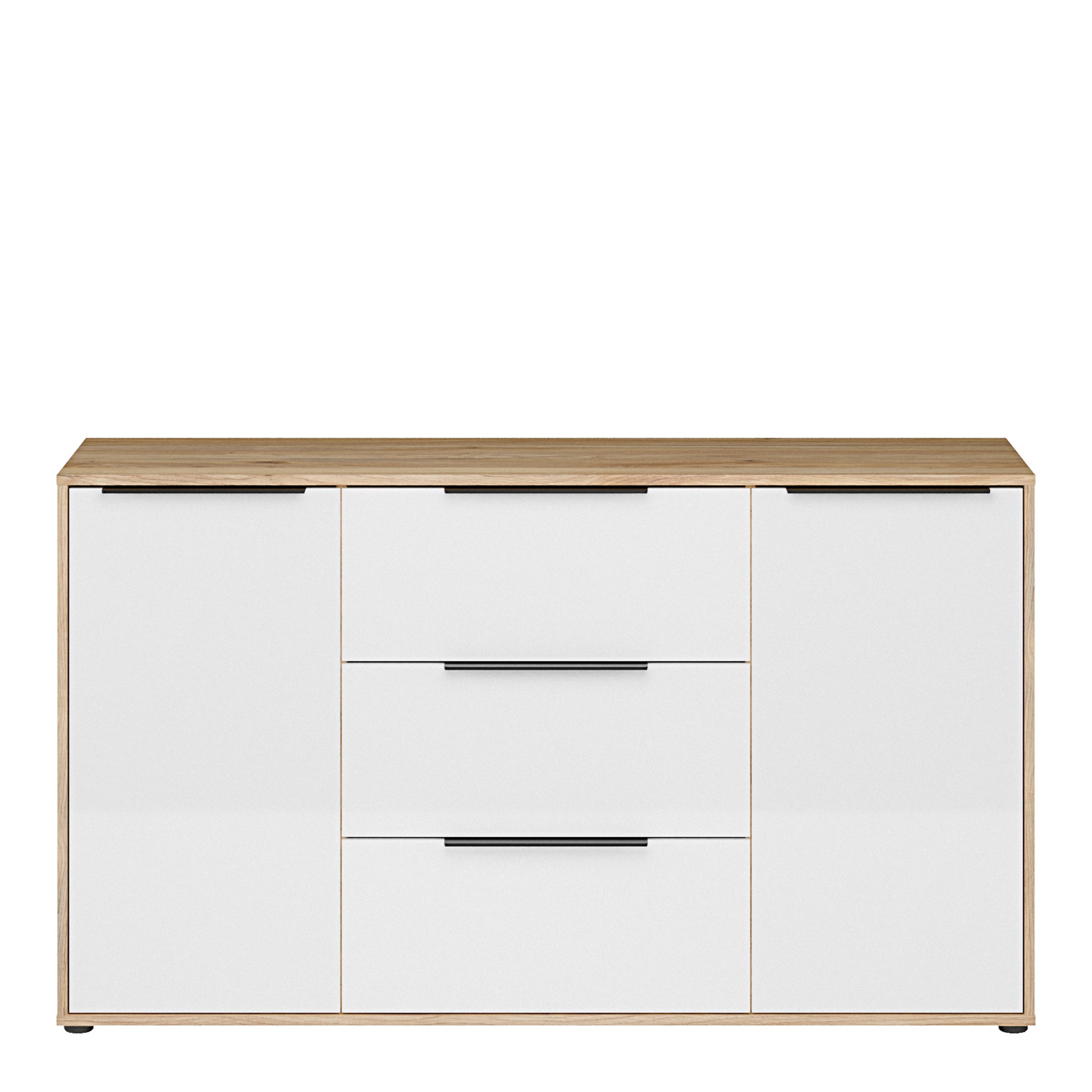 Orkney 3 Drawer Sideboard with 2 Doors in Mauvella Oak and White Gloss