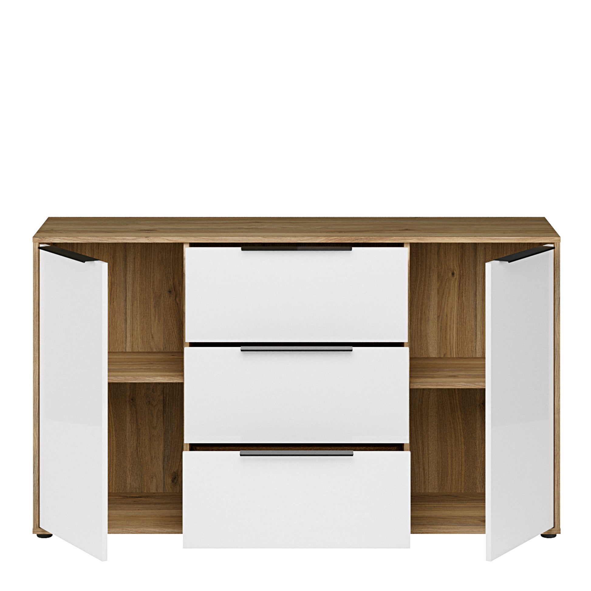 Orkney 3 Drawer Sideboard with 2 Doors in Mauvella Oak and White Gloss