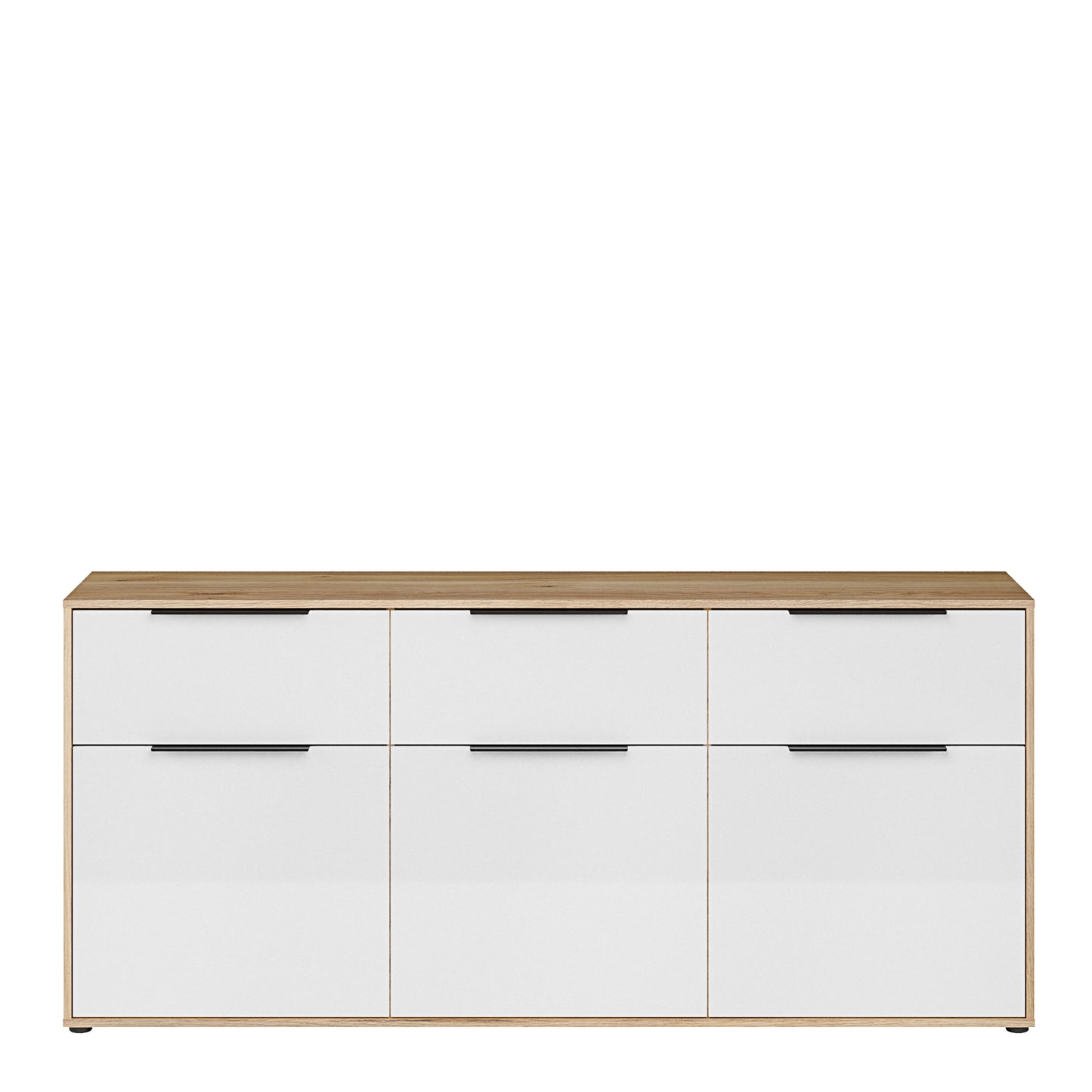 Orkney 3 Drawer Sideboard with 3 Doors in Mauvella Oak and White Gloss