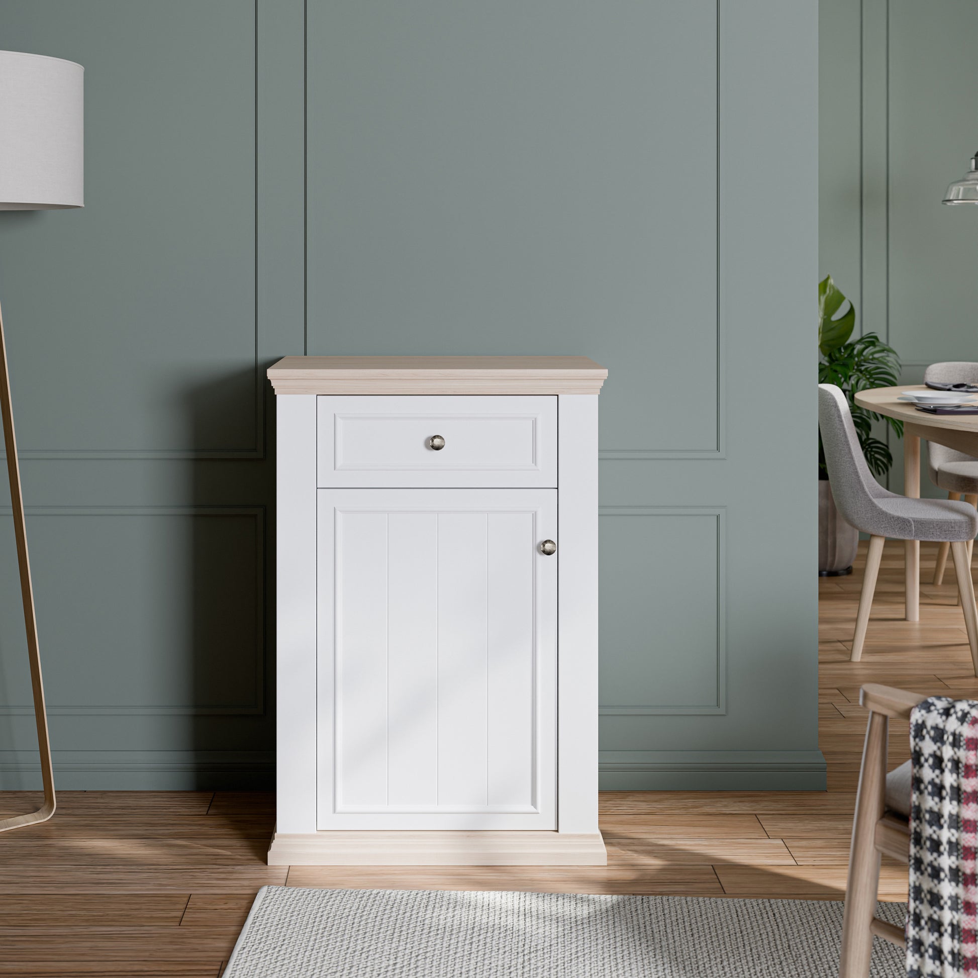 Pontypool Shoe Cabinet with Drawer in White and a Riva Oak