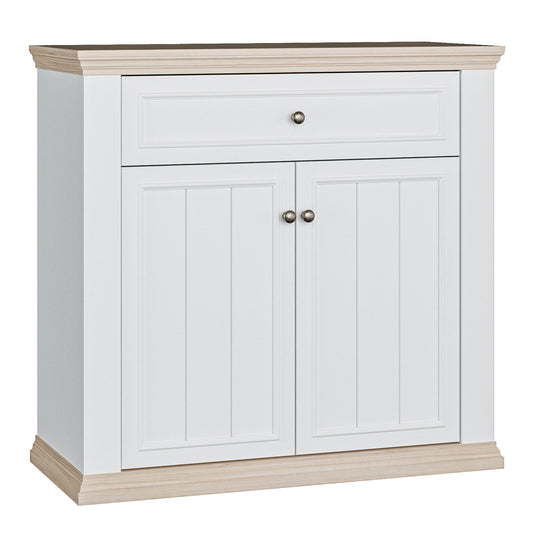 Pontypool 2 Door 1 Drawer Small Sideboard in White and Riva Oak