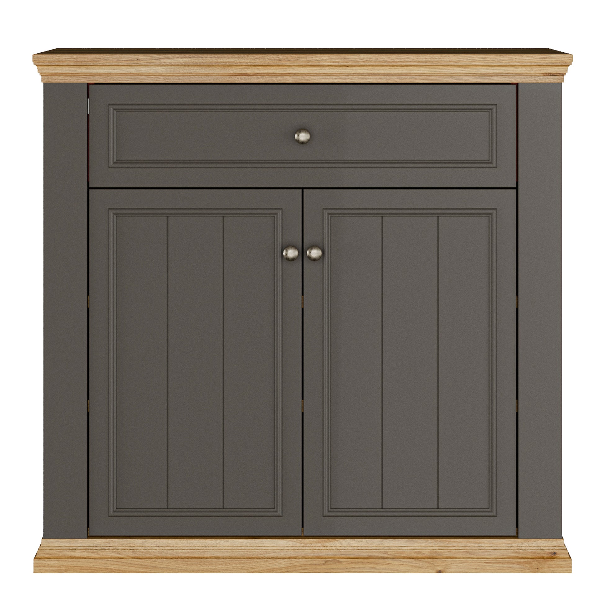 Pontypool 2 Door 1 Drawer Small Sideboard in Wolfram Grey and Mauvella Oak