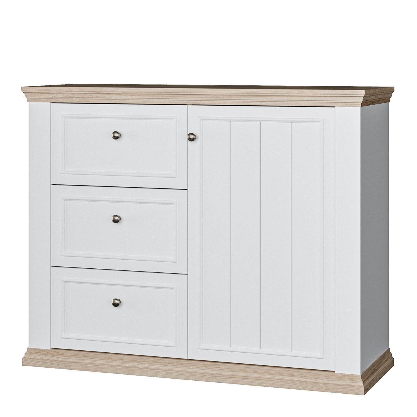 Pontypool 3 Drawer & 1 Door Sideboard in White and Riva Oak