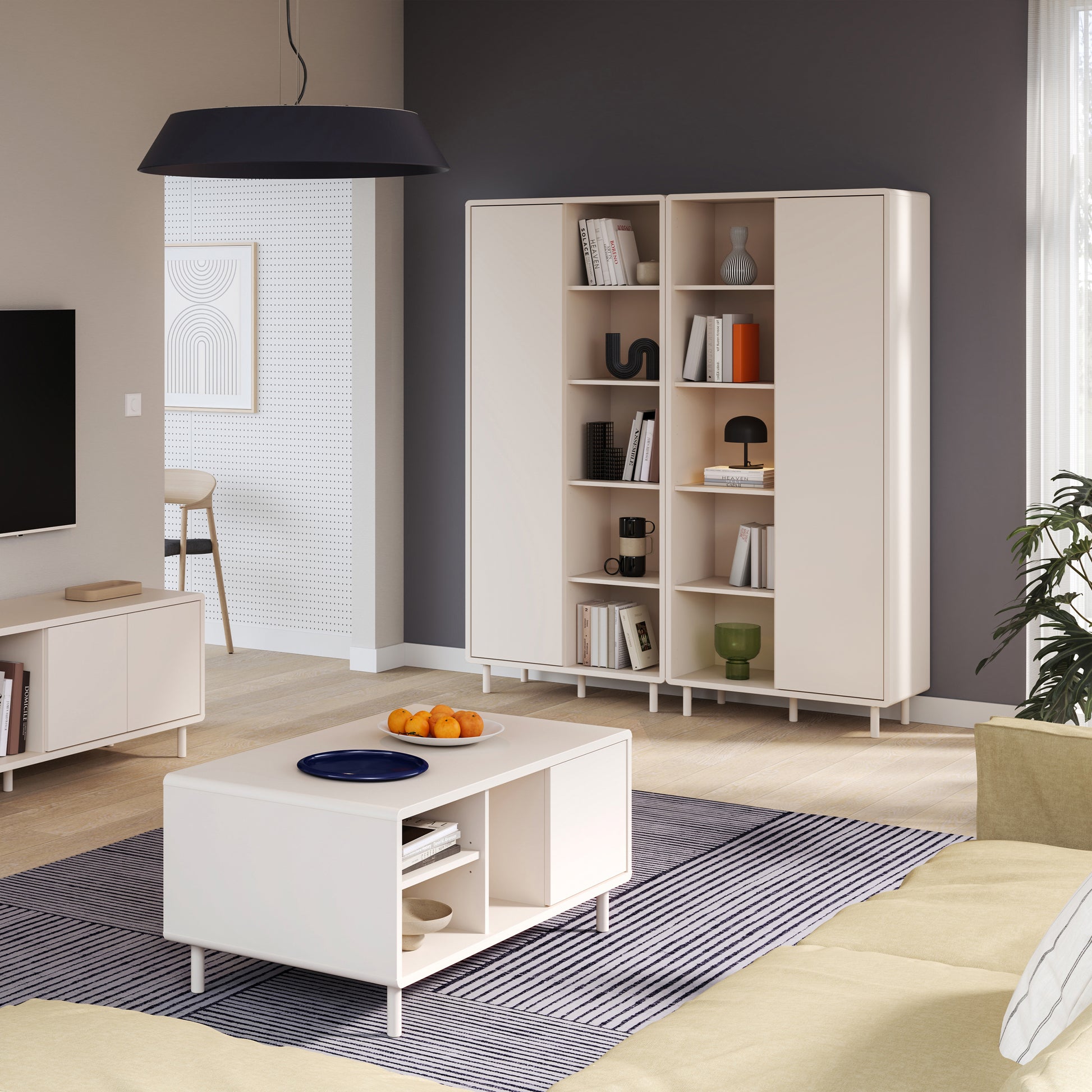 Playly Tall Storage Cabinet with Door/Open Shelving in Sand