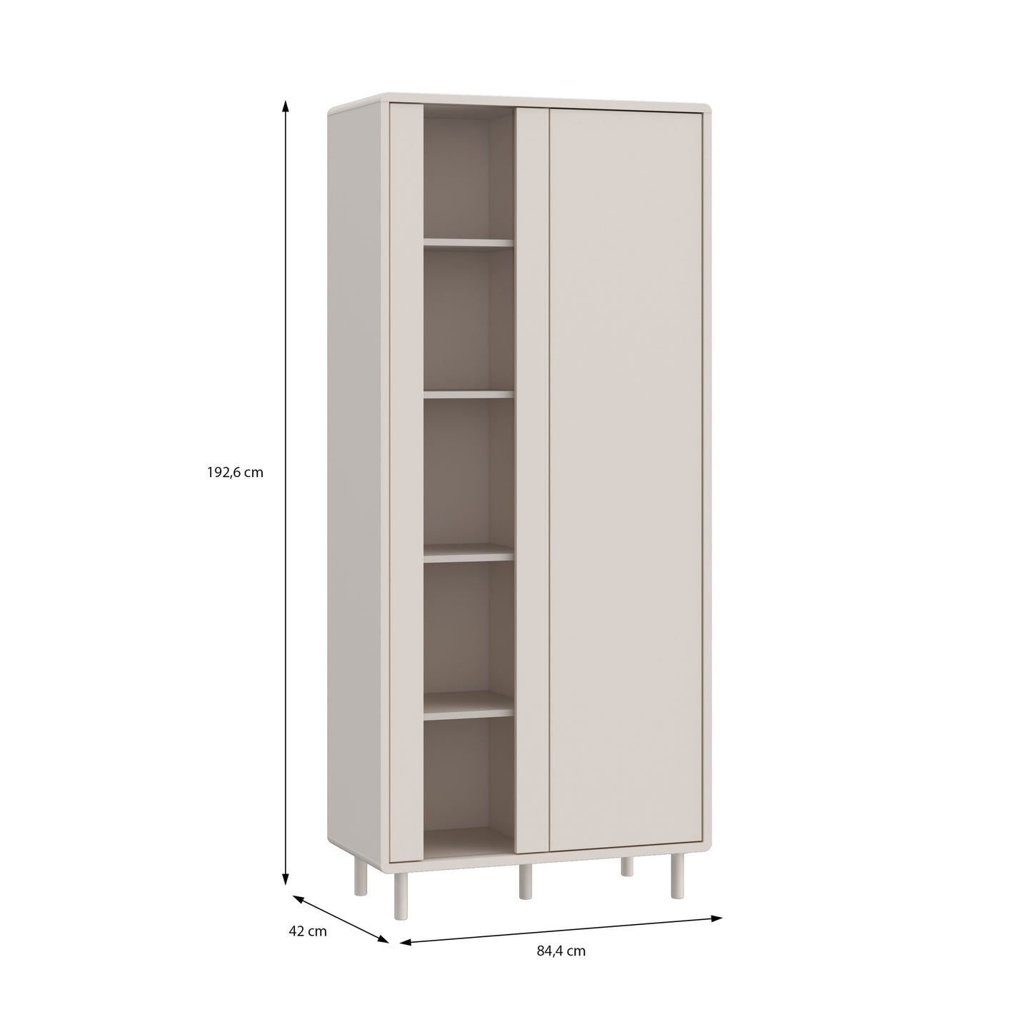 Playly Tall Storage Cabinet with Door and Concealed Open Shelving in Sand