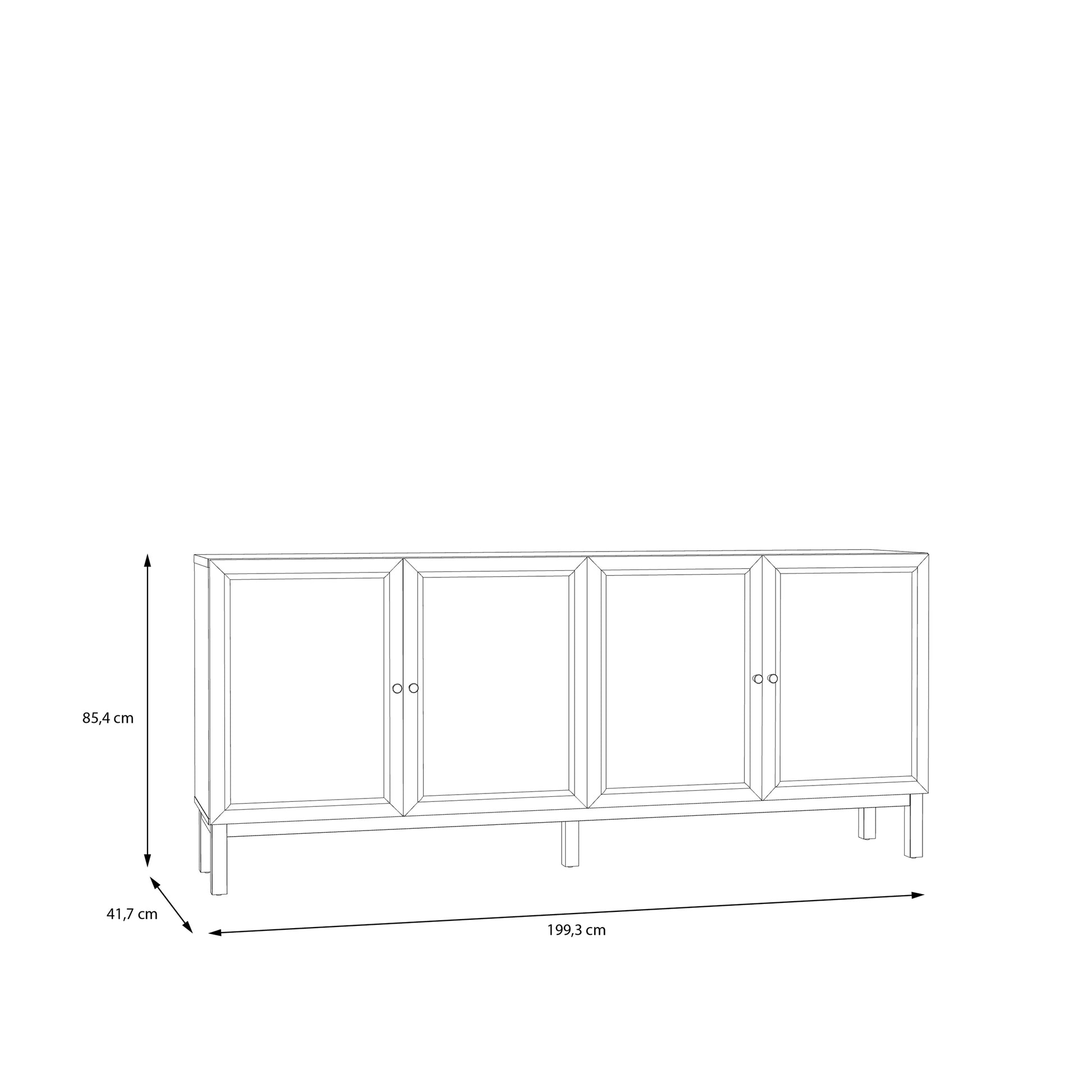 Wensley 4 Door 1 Drawer Sideboard in Light Grey and Oak