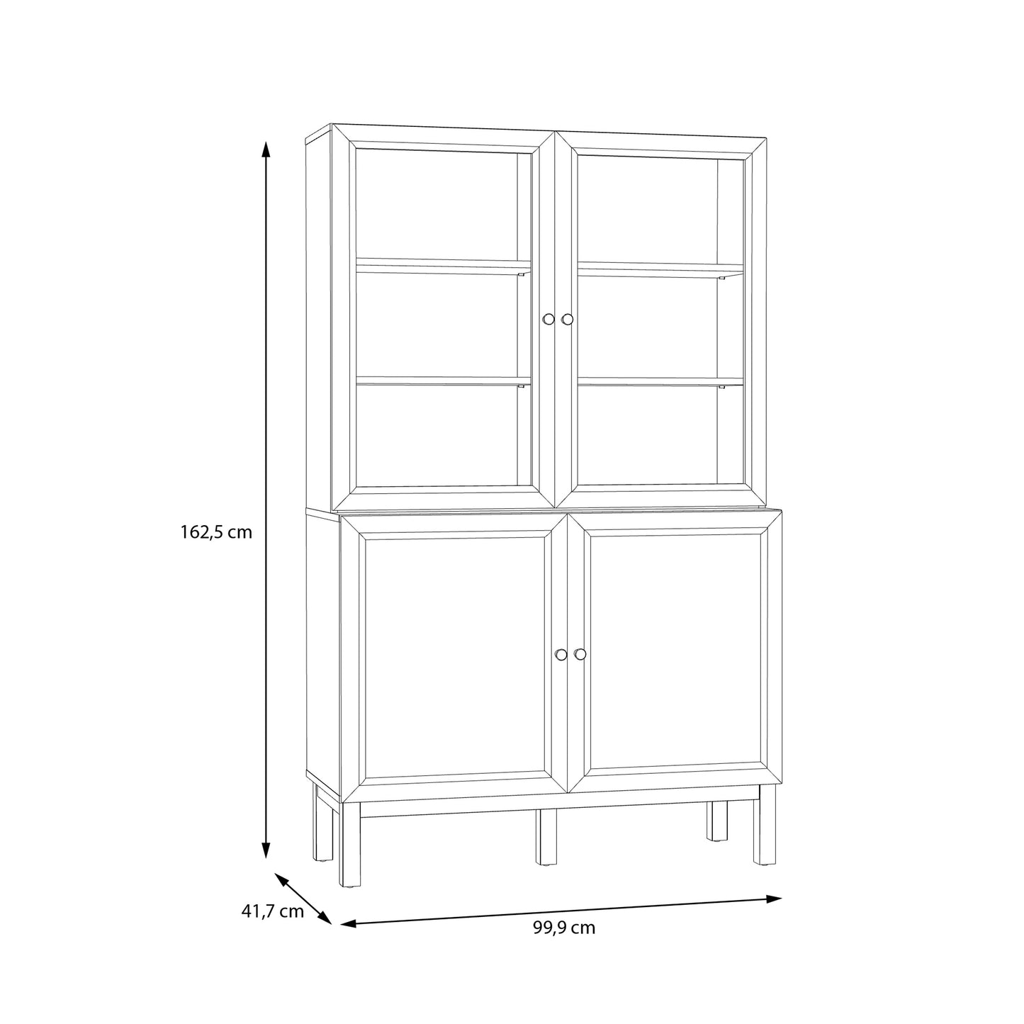 Wensley Display Cabinet with 2 Doors and 2 Glass Doors in Light Grey and Oak inc LED Lighting