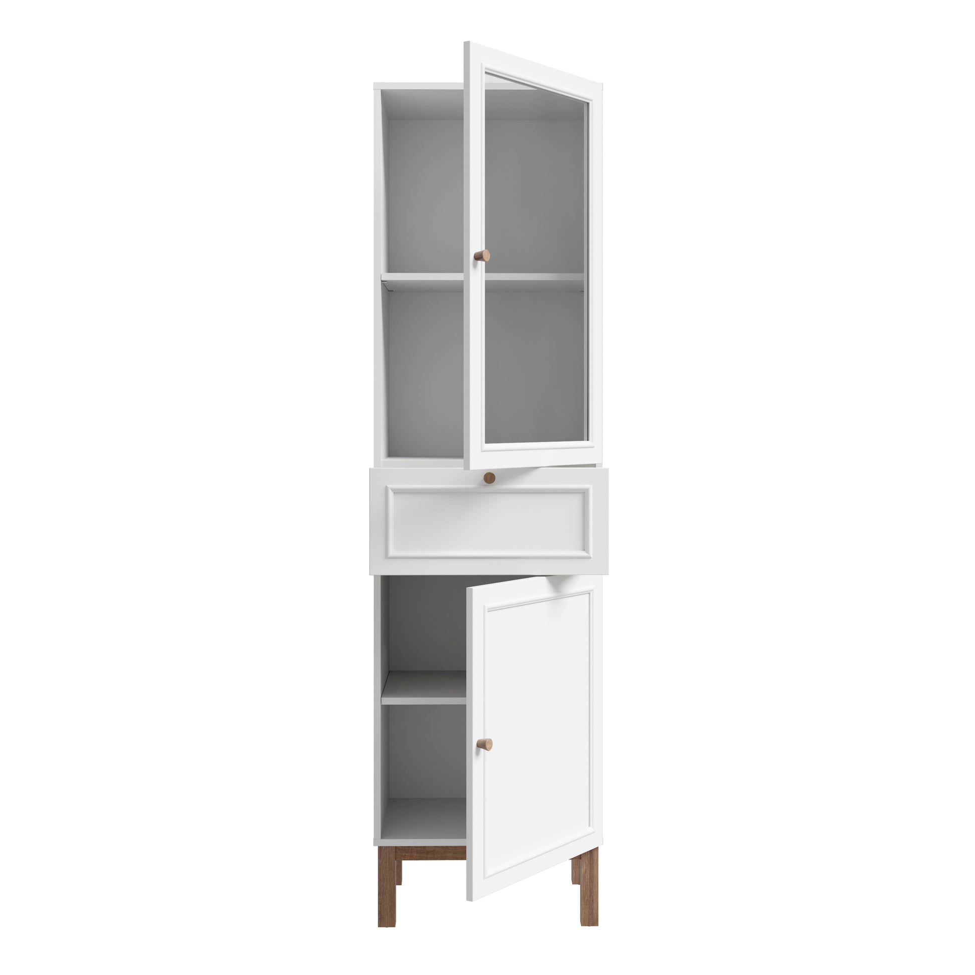 Wensley Display Cabinet with 1 Door 1 Drawer and  1 Glass Door in Light Grey and Oak inc LED Lighting