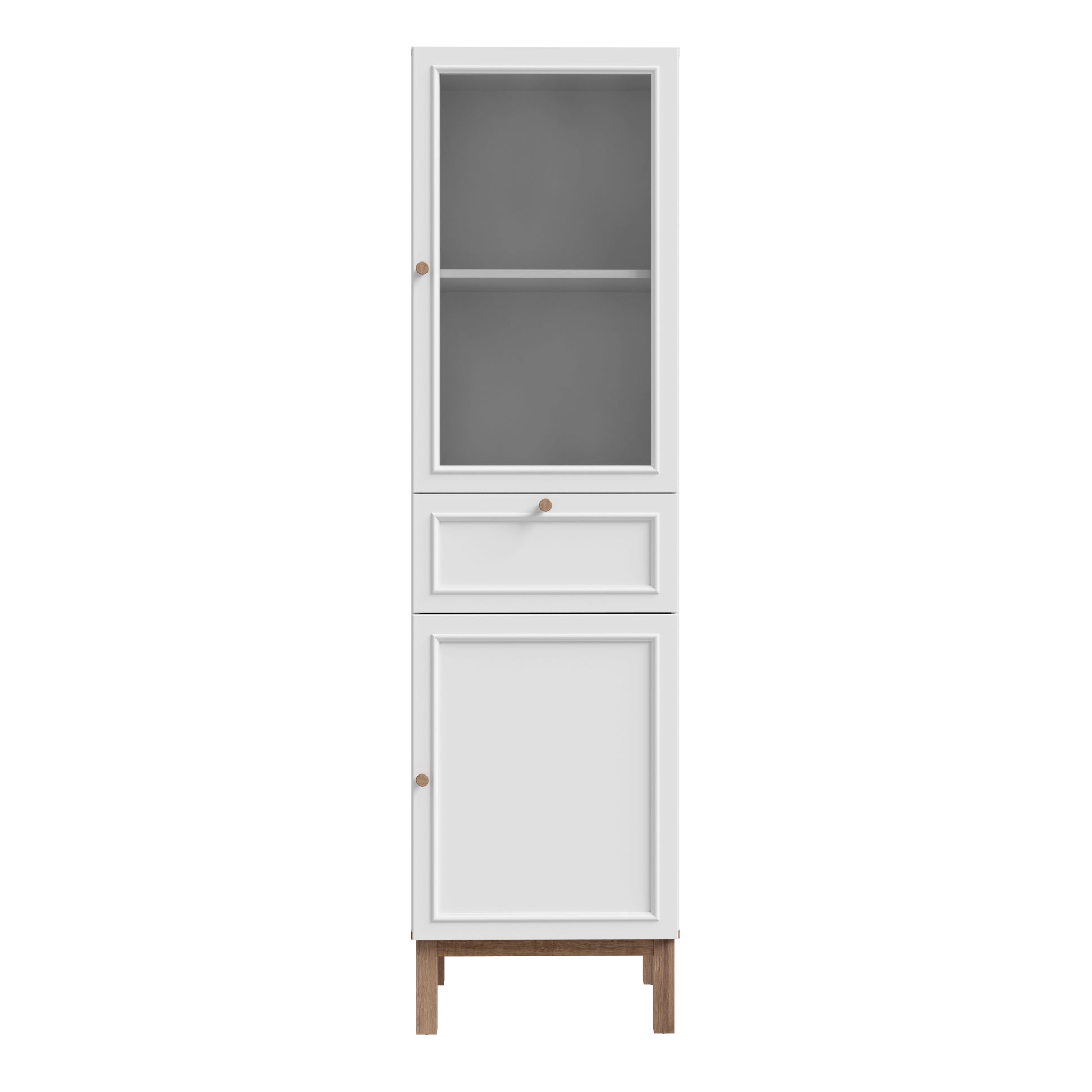 Wensley Display Cabinet with 1 Door 1 Drawer and  1 Glass Door in Light Grey and Oak