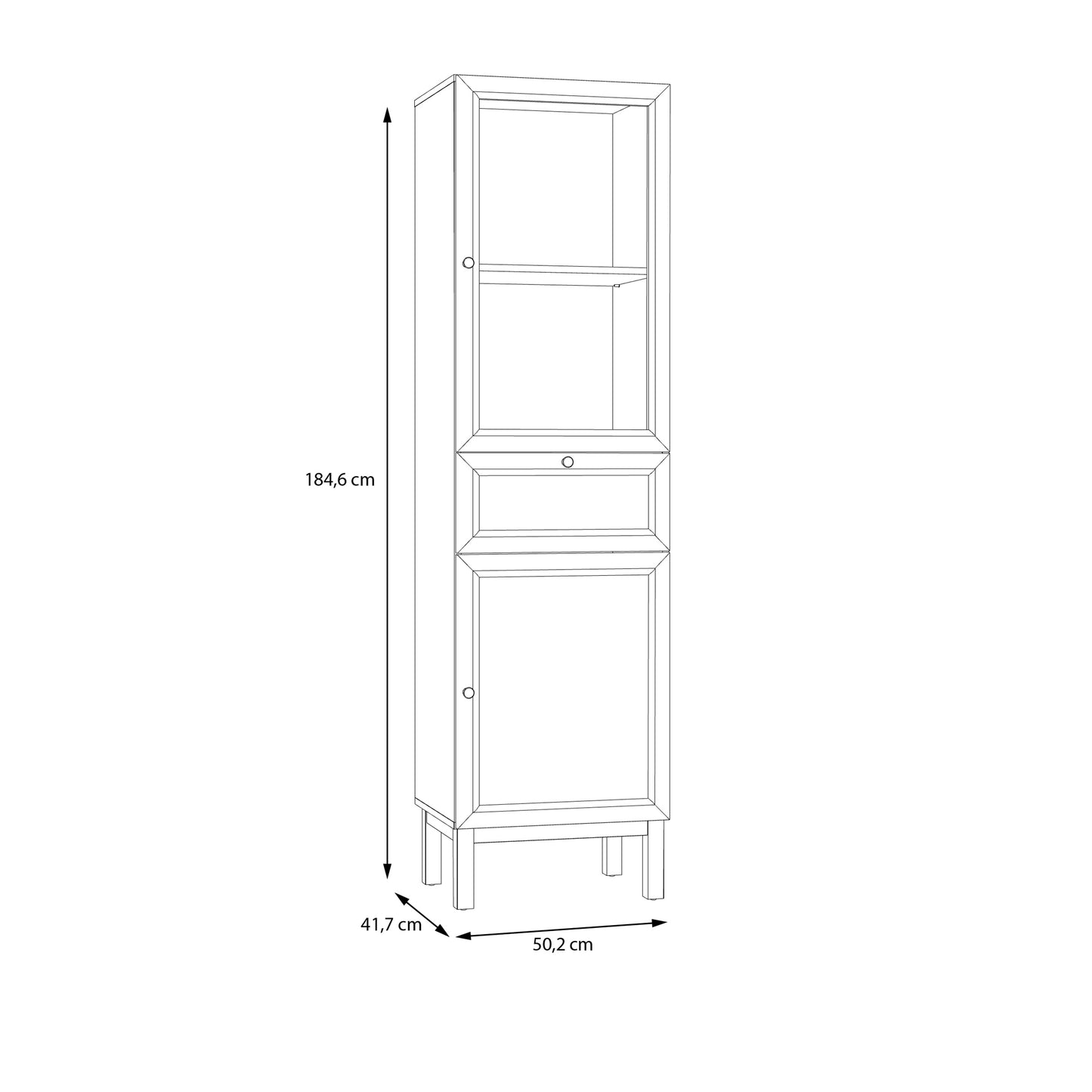 Wensley Display Cabinet with 1 Door 1 Drawer and  1 Glass Door in Light Grey and Oak