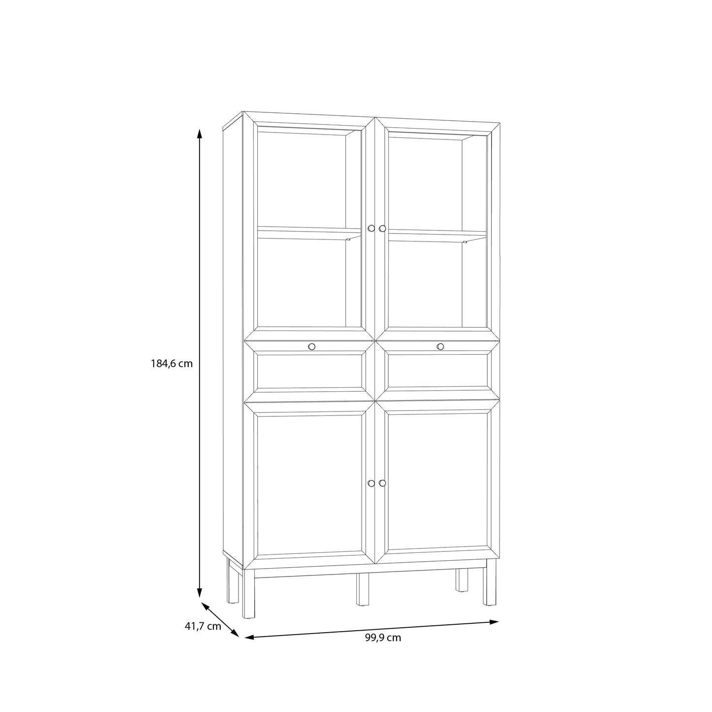 Wensley Display Cabinet with 2 Doors 2 Drawers and 2 Glass Doors in Light Grey and Oak inc LED Lighting