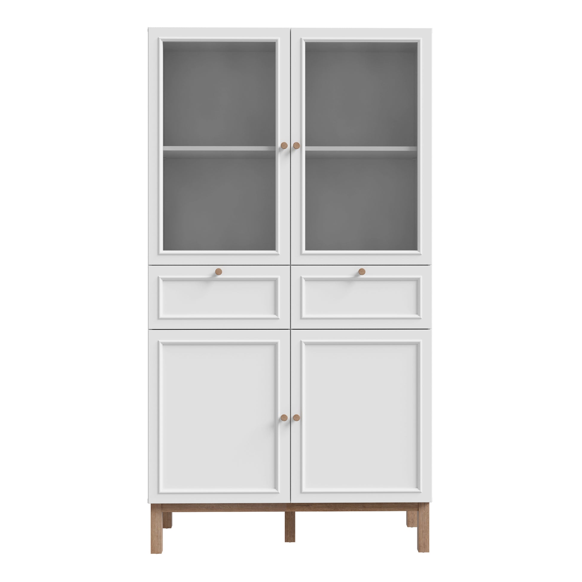 Wensley Display Cabinet with 2 Doors 2 Drawers and 2 Glass Doors in Light Grey and Oak