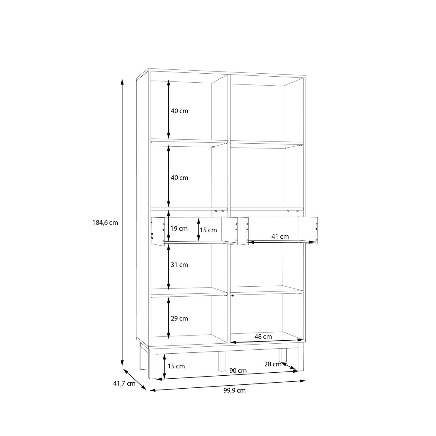 Wensley Display Cabinet with 2 Doors 2 Drawers and 2 Glass Doors in Light Grey and Oak