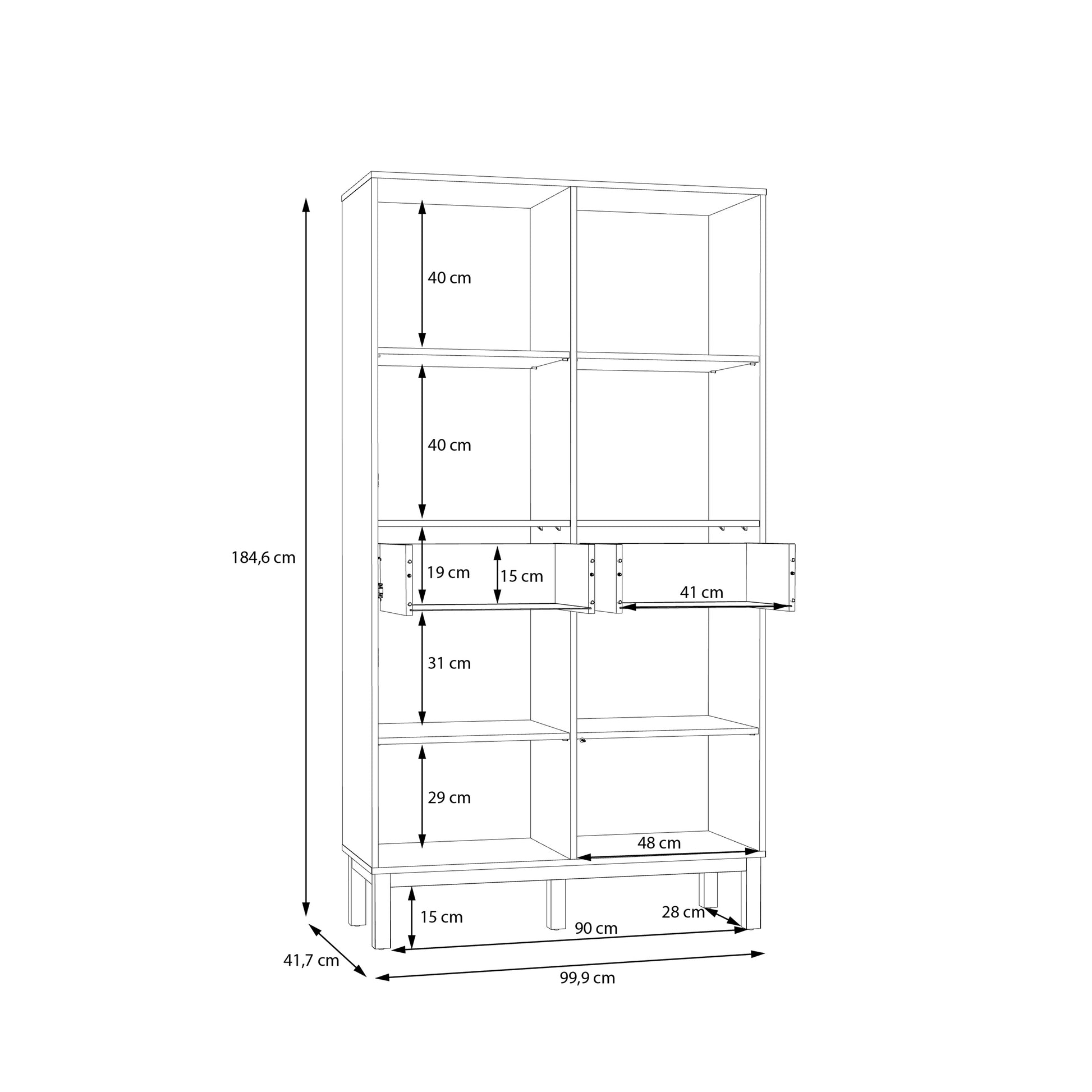 Wensley Display Cabinet with 2 Doors 2 Drawers and 2 Glass Doors in Light Grey and Oak