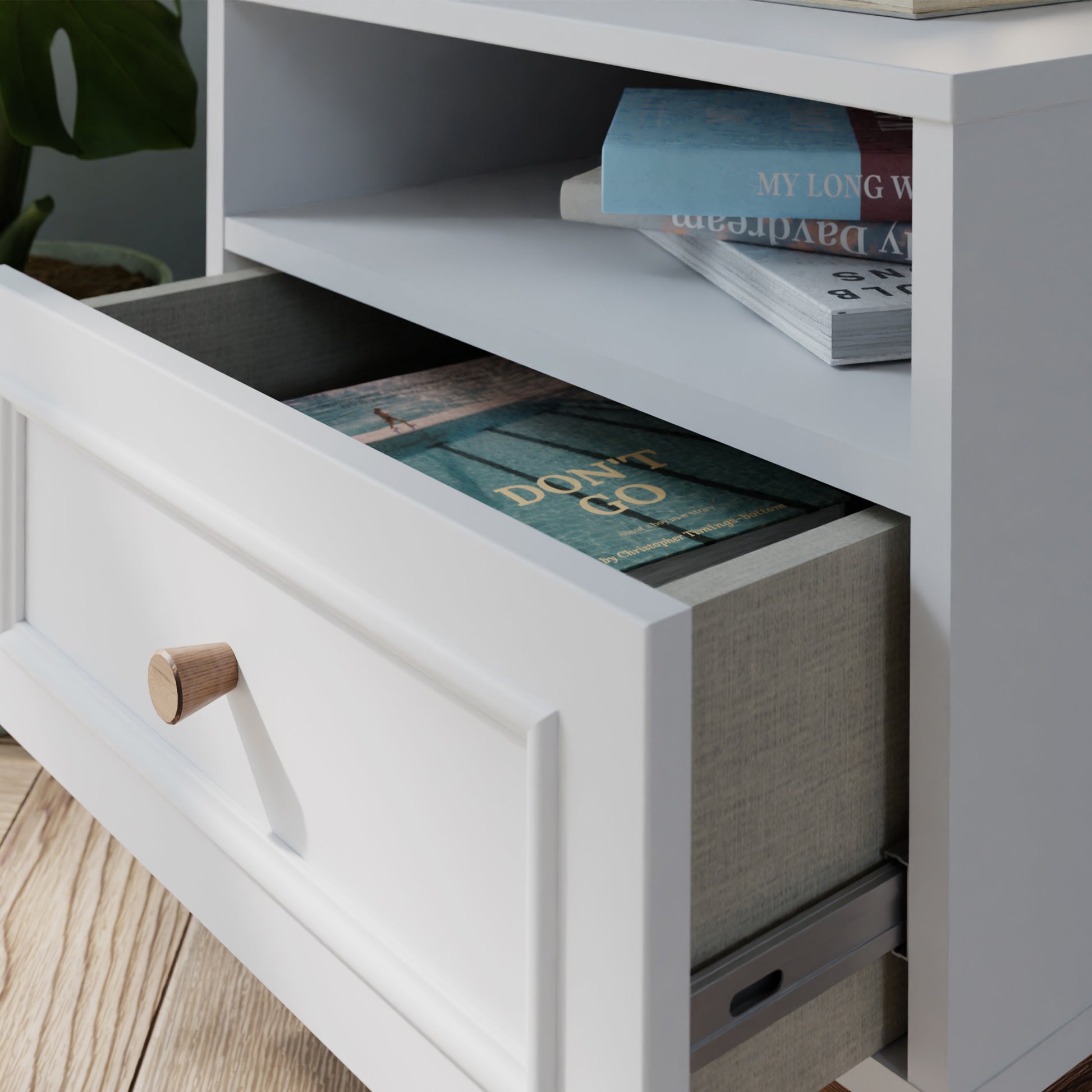 Wensley 2 Drawer Bedside Chest in Light Grey and Oak