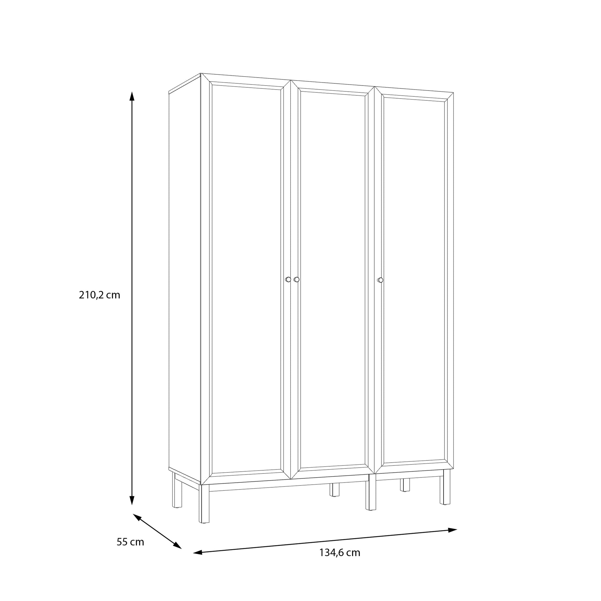 Wensley 3 Door Wardrobe in Light Grey and Oak