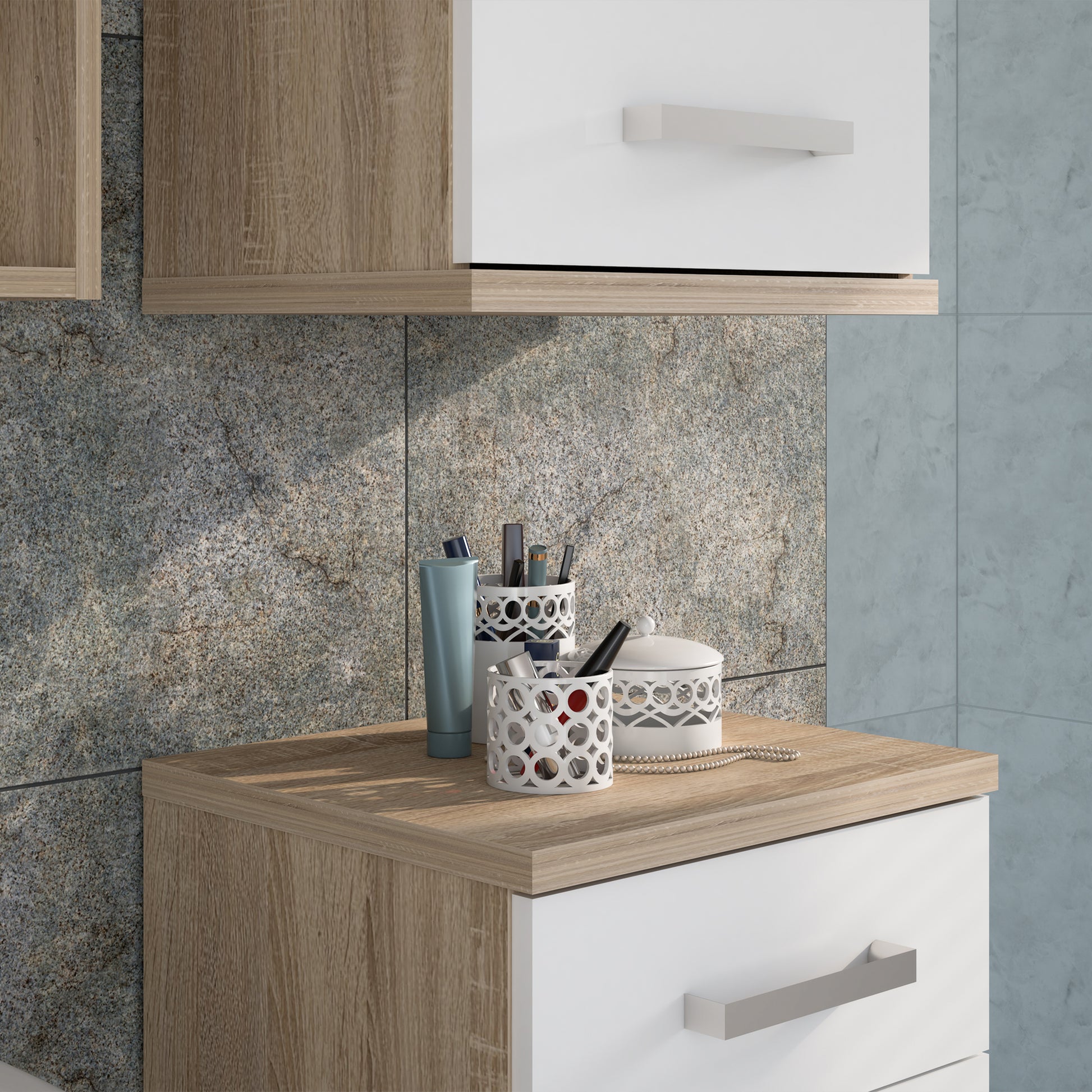 Veris Small Hanging Cupboard with 1 Door in Sonoma Oak and White High Gloss