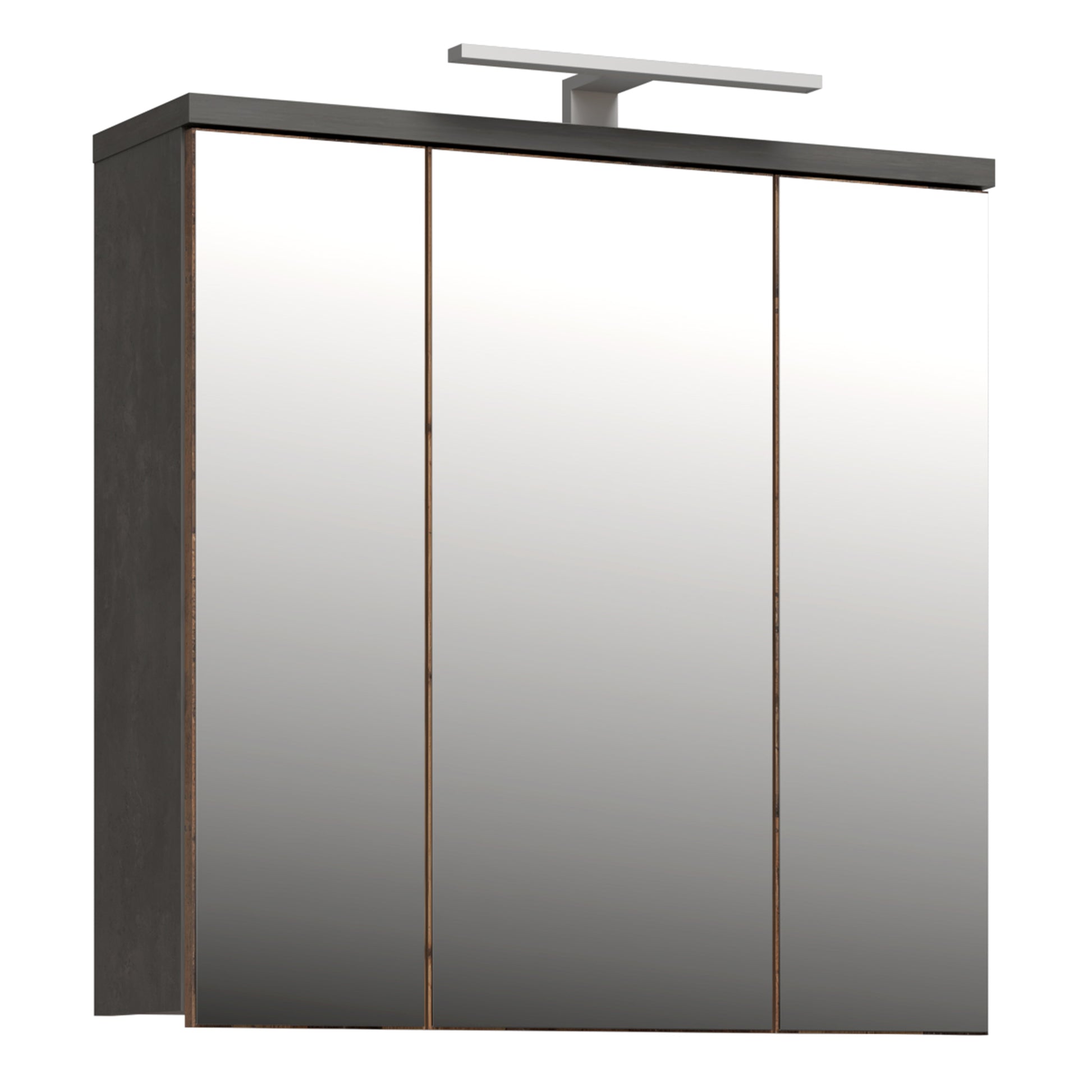 Veris 3 Door Mirrored Bathroom Cabinet with Integrated LED Lighting � Walnut & Dark Grey
