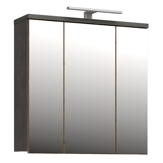 Veris 3 Door Mirrored Bathroom Cabinet with Integrated LED Lighting � Walnut & Dark Grey