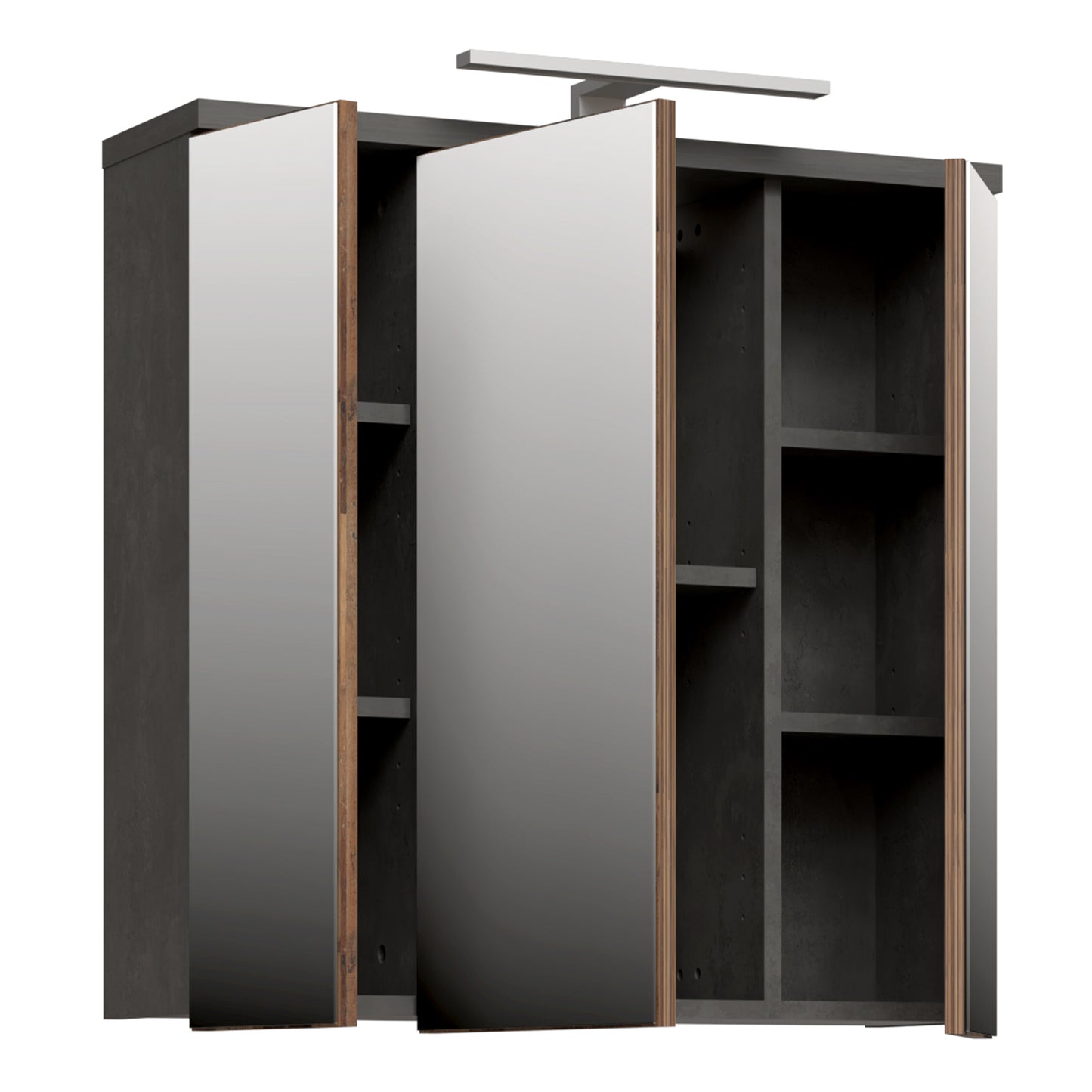 Veris 3 Door Mirrored Bathroom Cabinet with Integrated LED Lighting � Walnut & Dark Grey