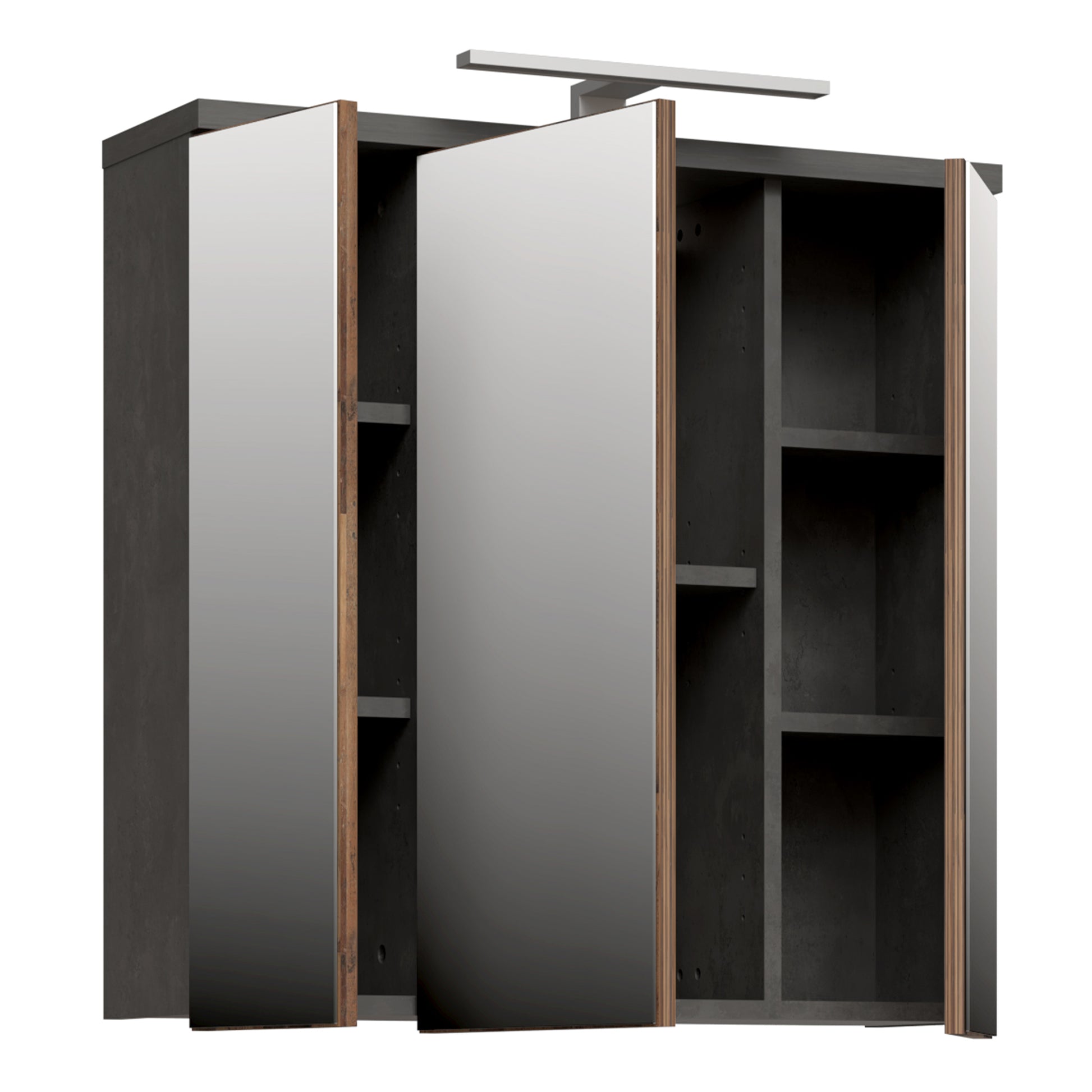 Veris 3 Door Mirrored Bathroom Cabinet with Integrated LED Lighting � Walnut & Dark Grey