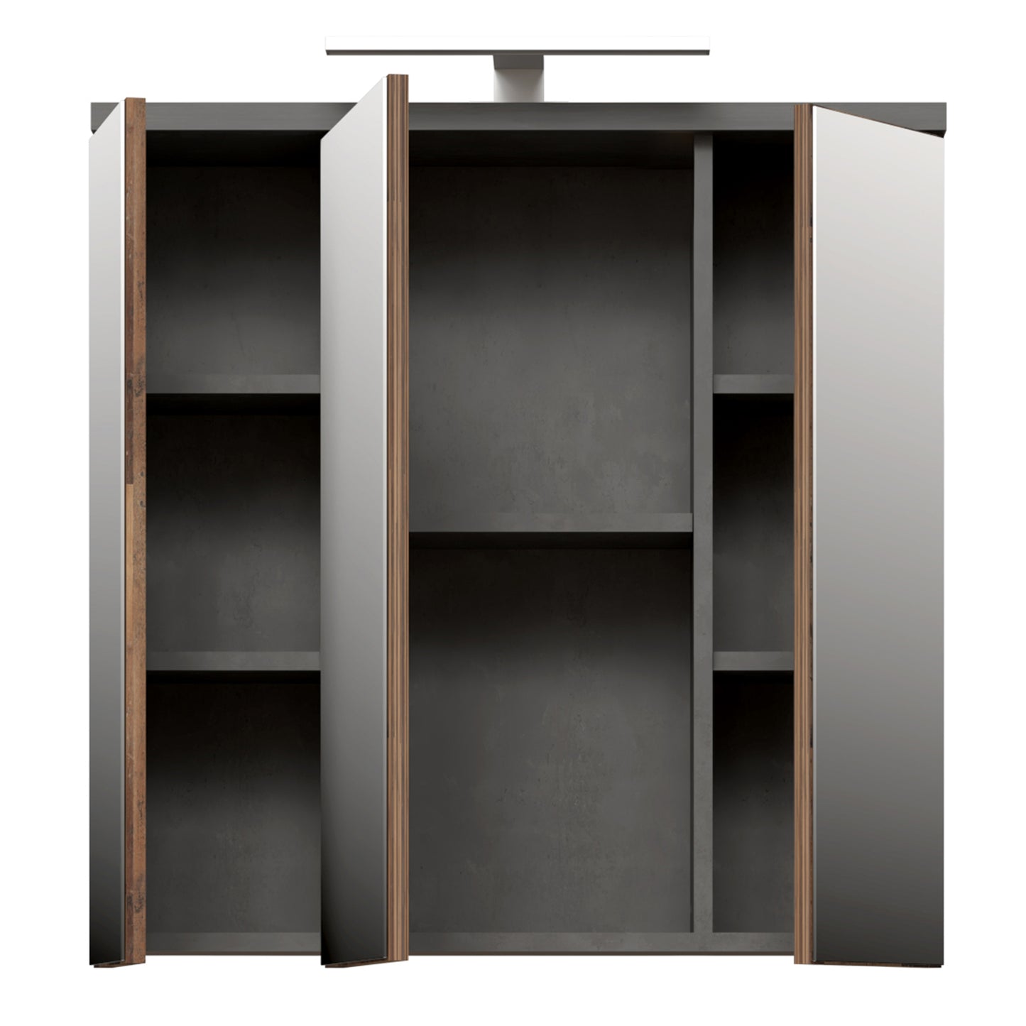 Veris 3 Door Mirrored Bathroom Cabinet with Integrated LED Lighting � Walnut & Dark Grey