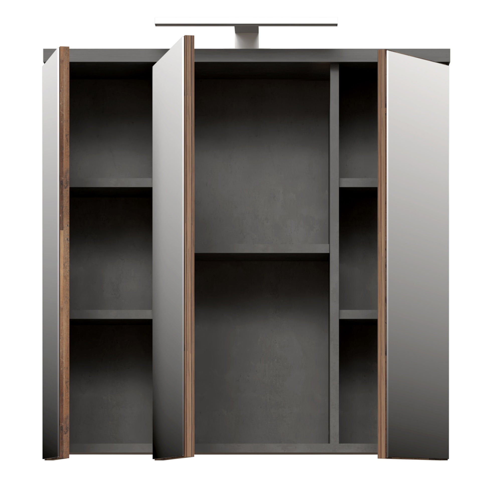 Veris 3 Door Mirrored Bathroom Cabinet with Integrated LED Lighting � Walnut & Dark Grey