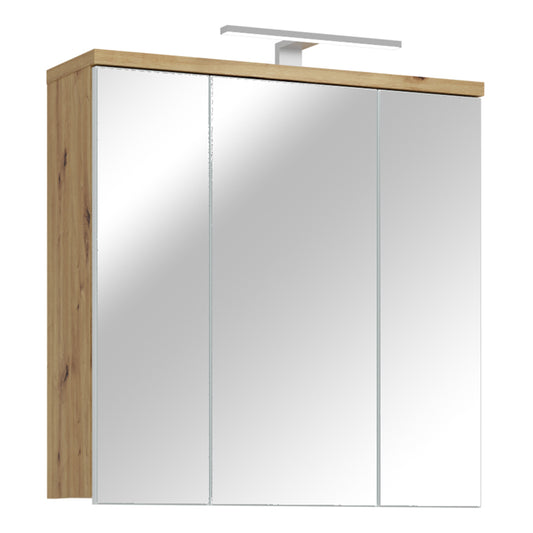 Veris 3 Door Mirrored Bathroom Cabinet with Integrated LED Lighting � Artisan Oak and Light Grey