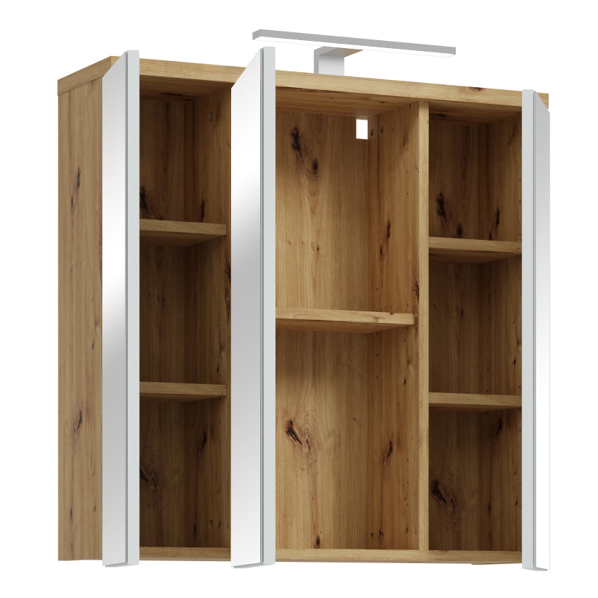 Veris 3 Door Mirrored Bathroom Cabinet with Integrated LED Lighting � Artisan Oak and Light Grey