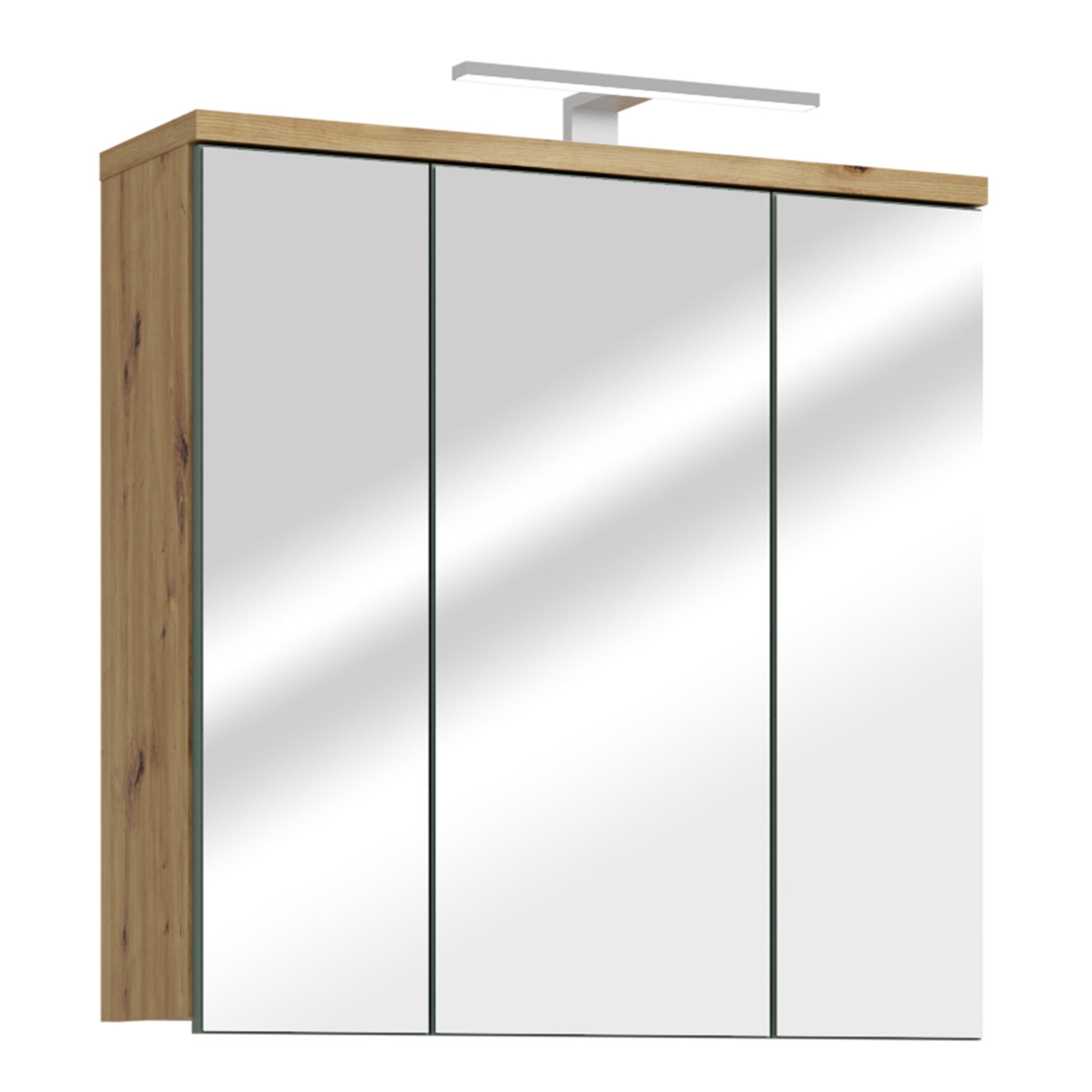 Veris 3 Door Mirrored Bathroom Cabinet with Integrated LED Lighting � Artisan Oak and Sage Green