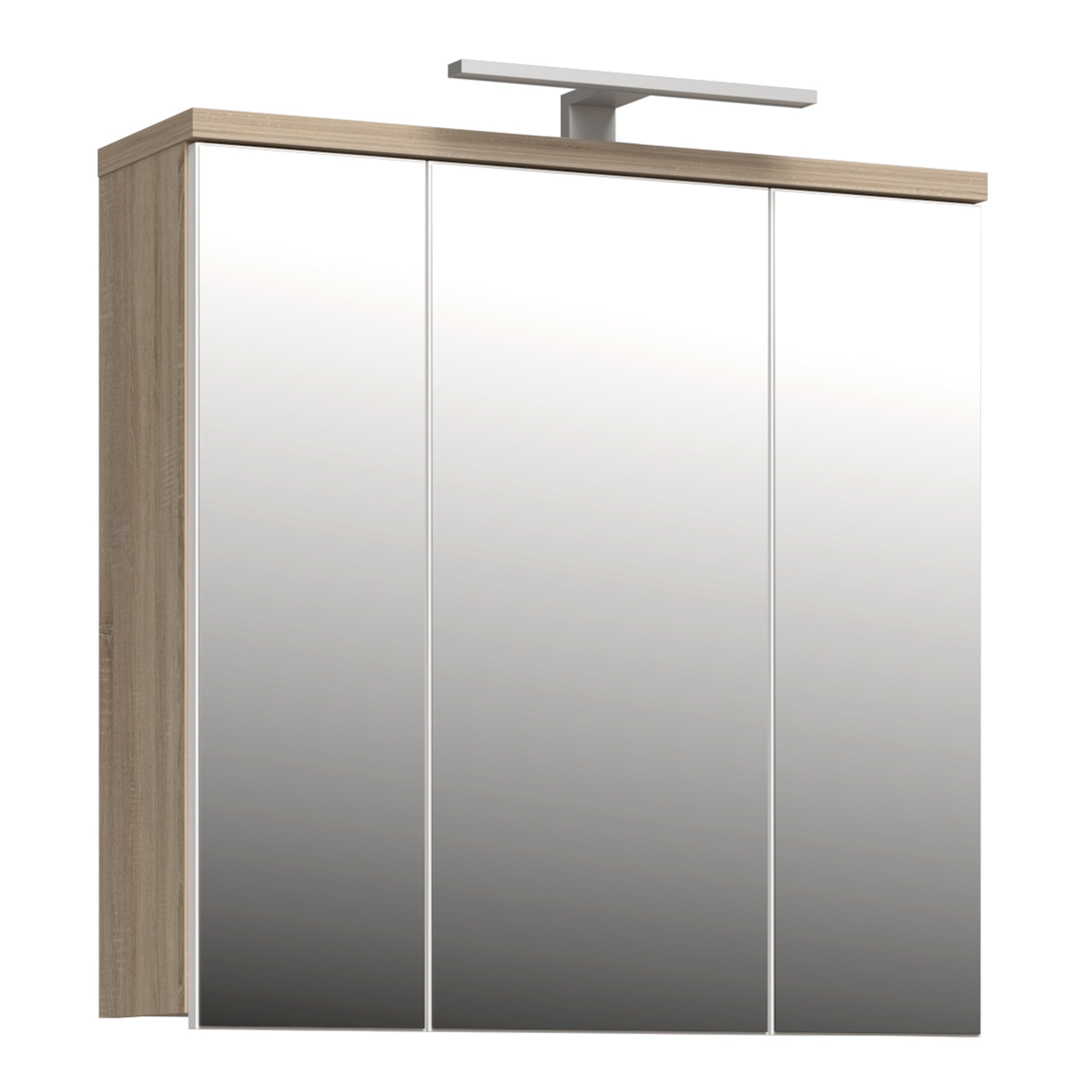 Veris 3 Door Mirrored Bathroom Cabinet with Integrated LED Lighting � Sonoma Oak & White Gloss