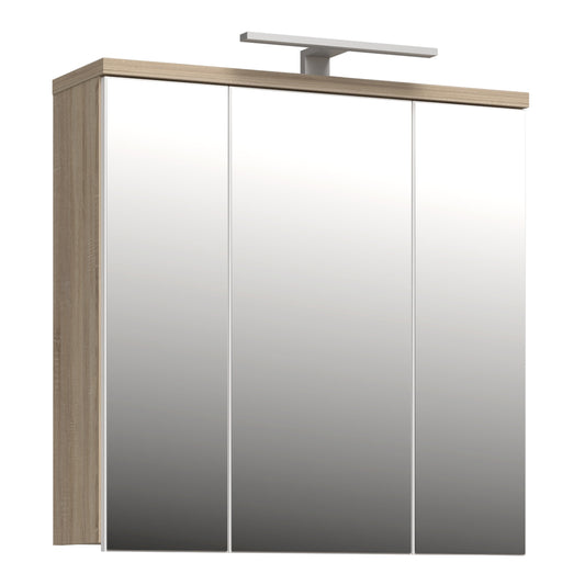 Veris 3 Door Mirrored Bathroom Cabinet with Integrated LED Lighting � Sonoma Oak & White Gloss
