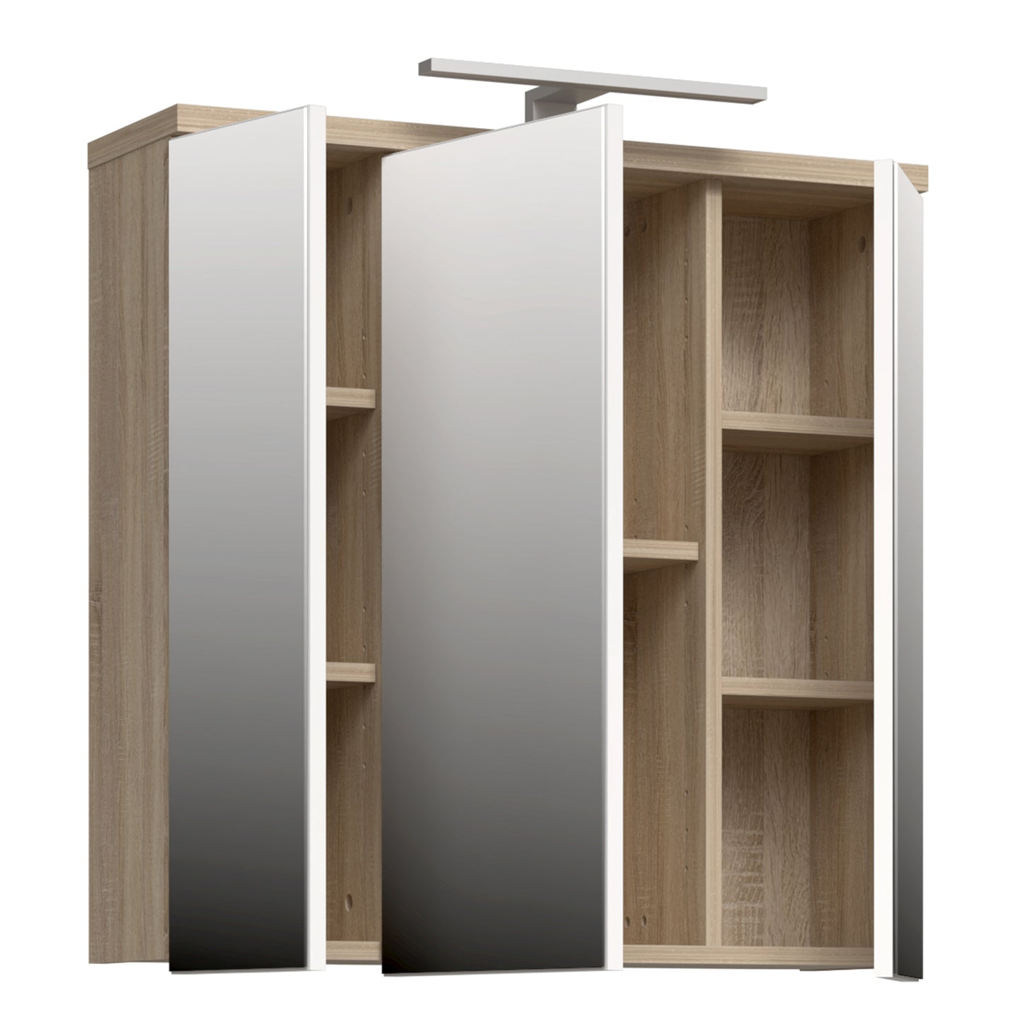Veris 3 Door Mirrored Bathroom Cabinet with Integrated LED Lighting � Sonoma Oak & White Gloss