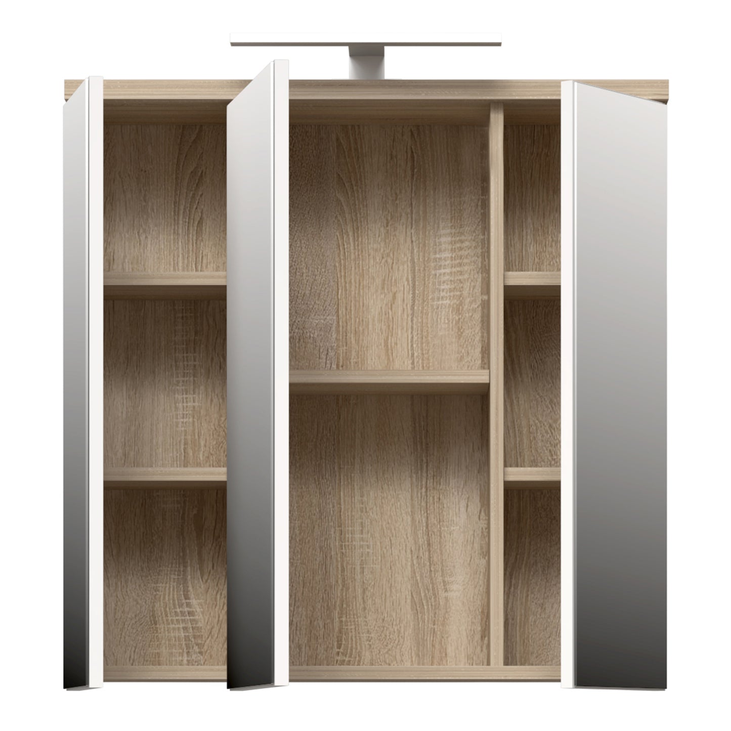 Veris 3 Door Mirrored Bathroom Cabinet with Integrated LED Lighting � Sonoma Oak & White Gloss