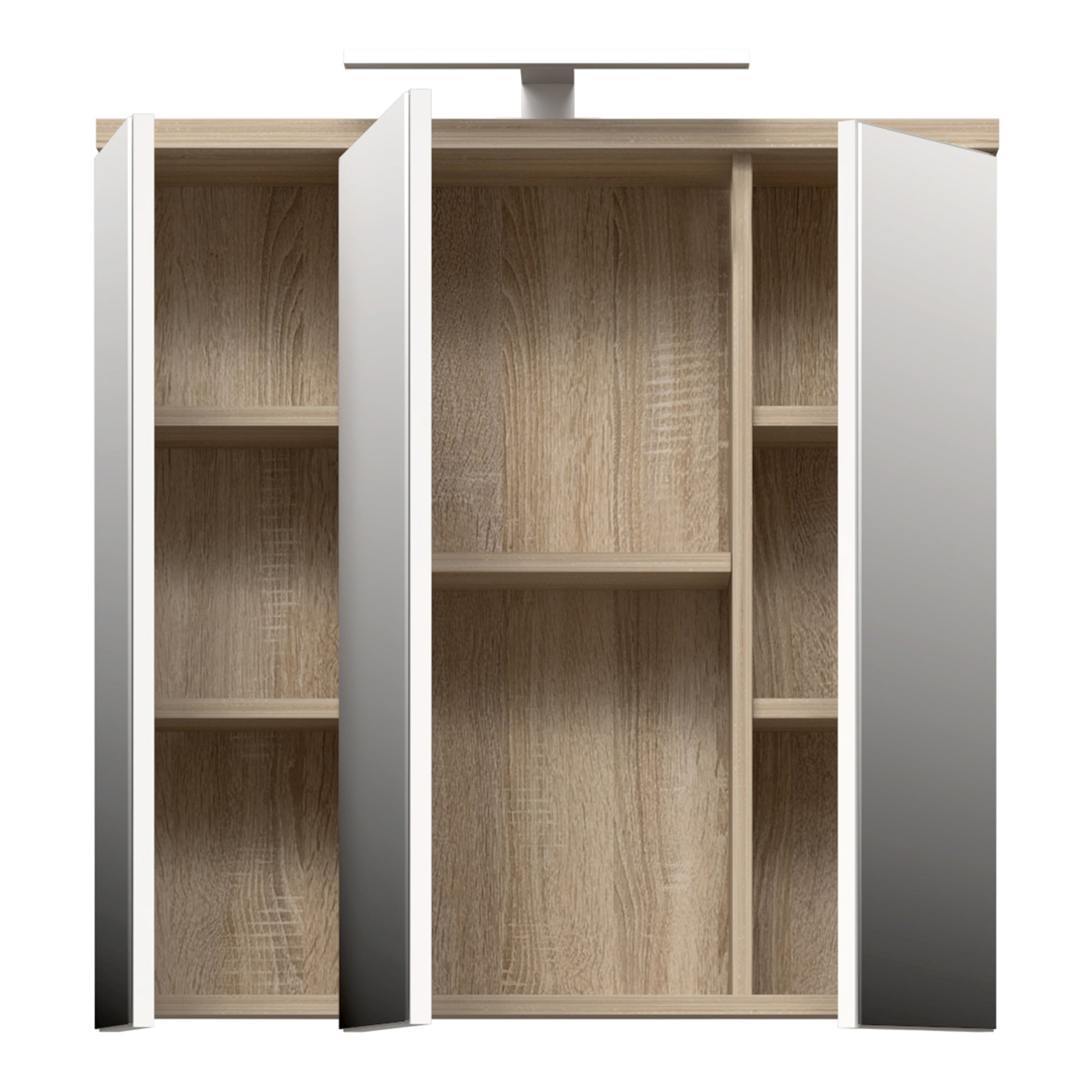 Veris 3 Door Mirrored Bathroom Cabinet with Integrated LED Lighting � Sonoma Oak & White Gloss