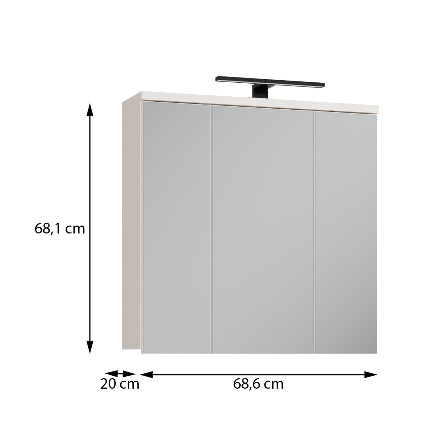 Veris 3 Door Mirrored Bathroom Cabinet with Integrated LED Lighting in Sand
