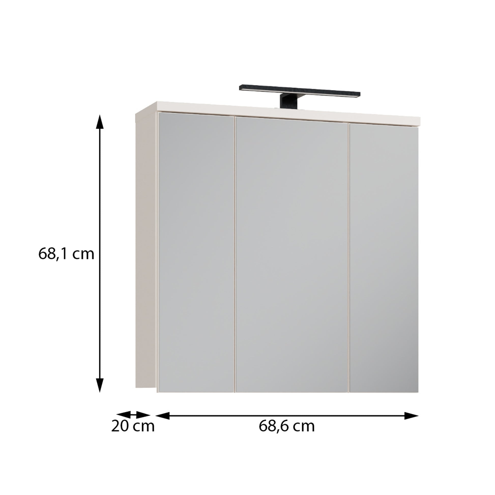 Veris 3 Door Mirrored Bathroom Cabinet with Integrated LED Lighting in Sand