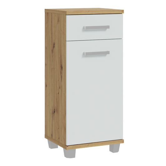 Veris Bathroom Cupboard with 1 Door & 1 Drawer in Artisan Oak and Light Grey