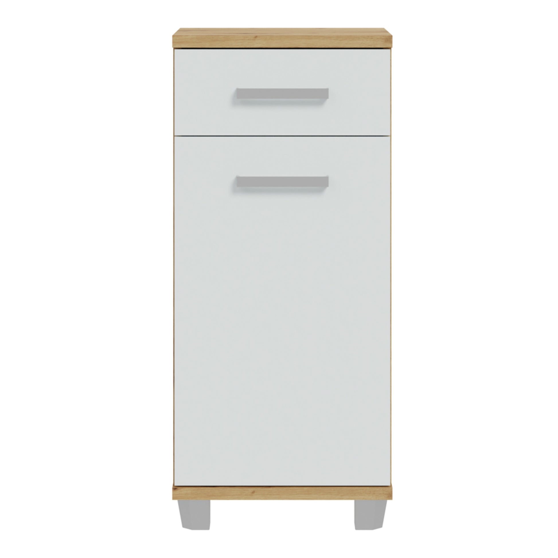 Veris Bathroom Cupboard with 1 Door & 1 Drawer in Artisan Oak and Light Grey