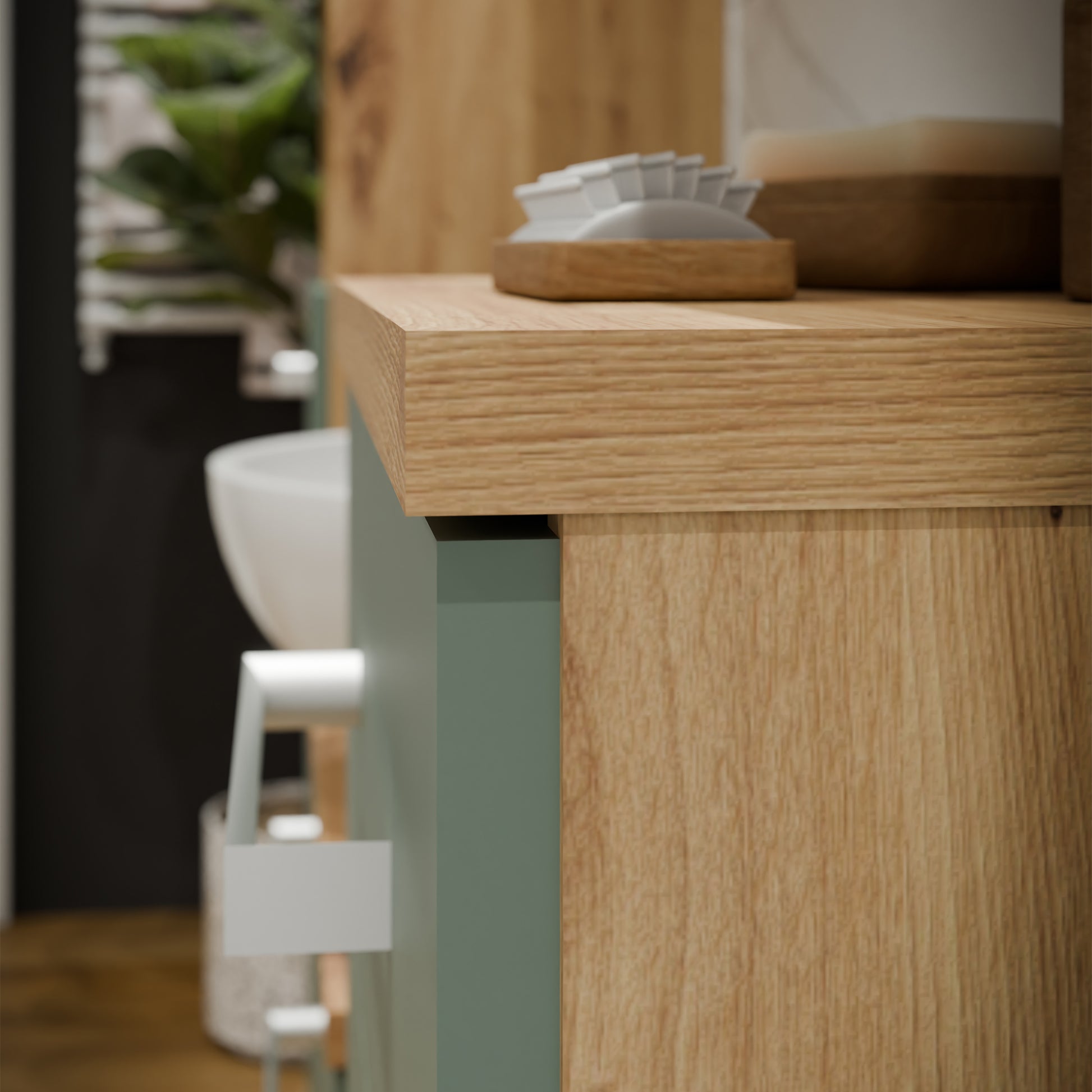 Veris Bathroom Cupboard with 1 Door & 1 Drawer in Artisan Oak and Sage Green