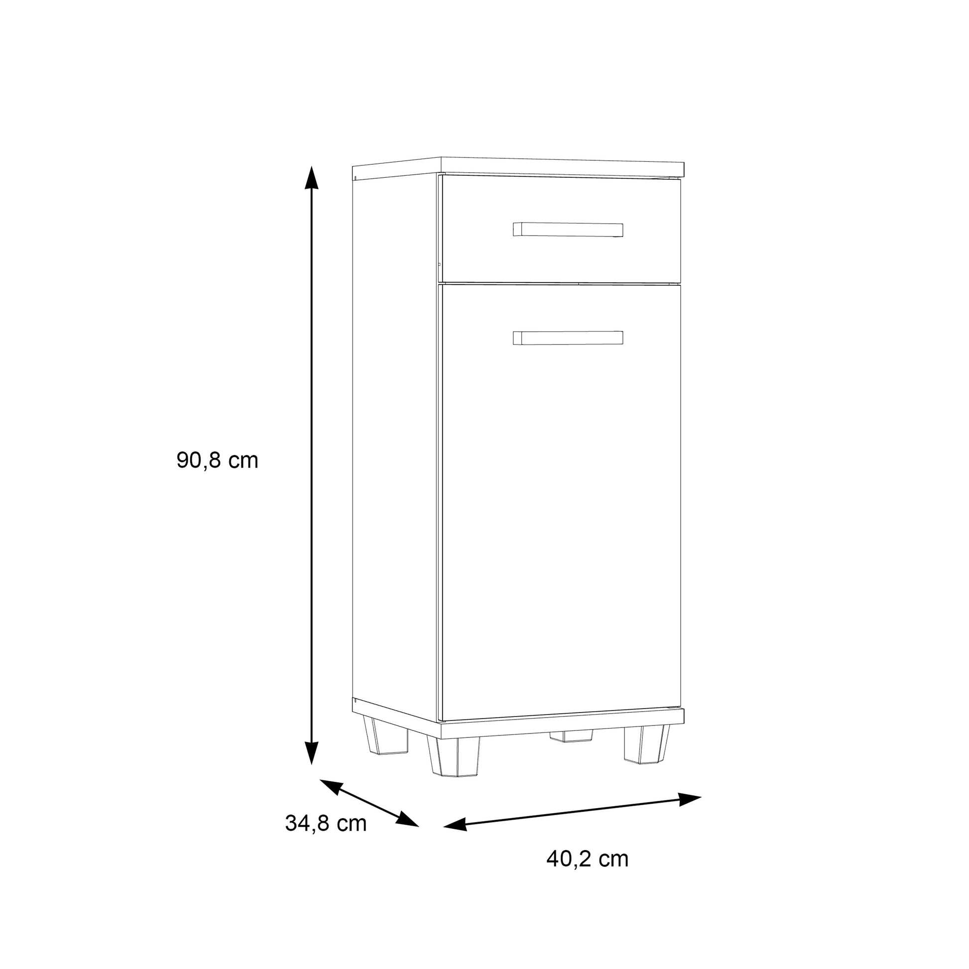 Veris Bathroom Cupboard with 1 Door & 1 Drawer in Sonoma Oak and White Gloss