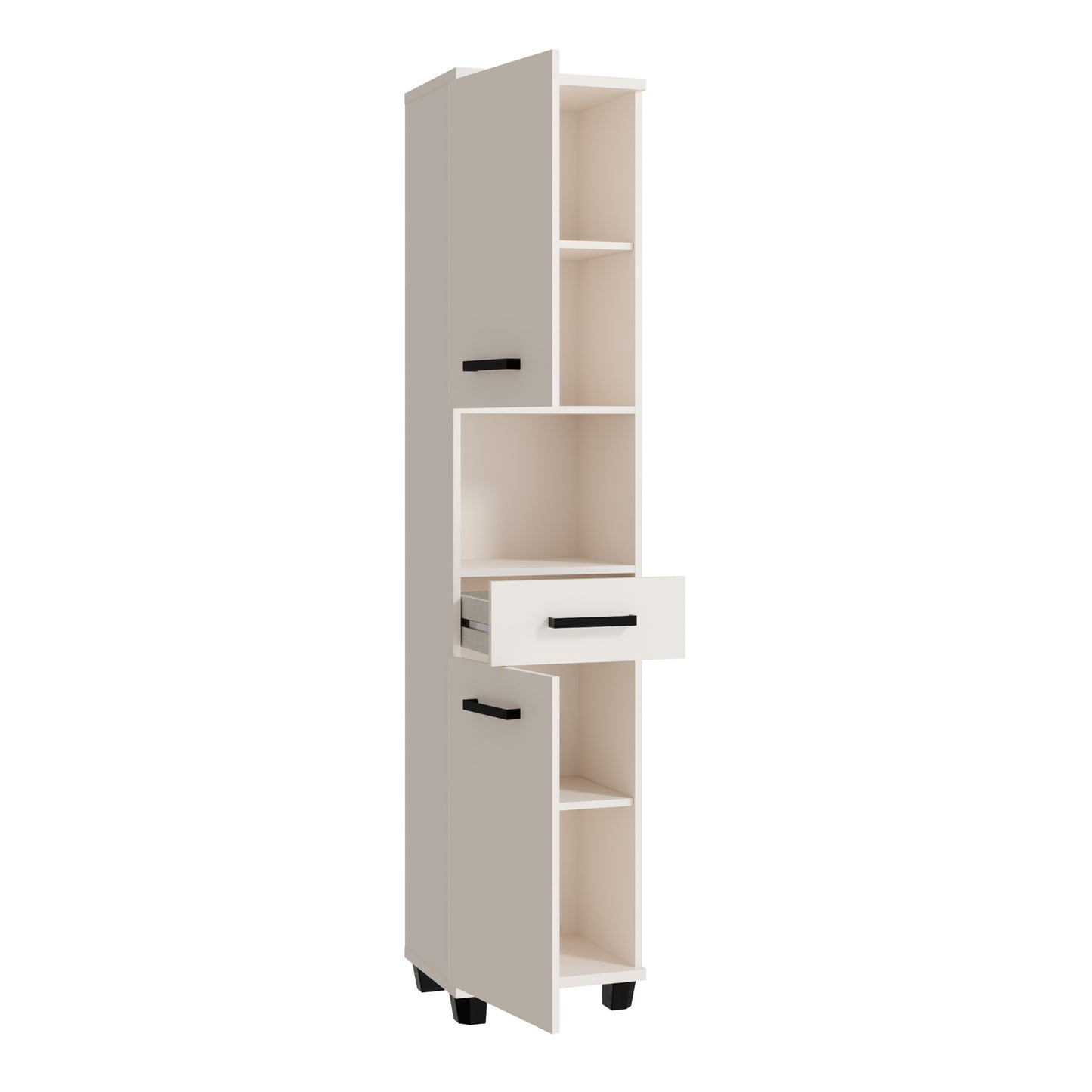 Veris Tall Narrow Bathroom Cupboard with 2 Doors & 1 Drawer in Sand